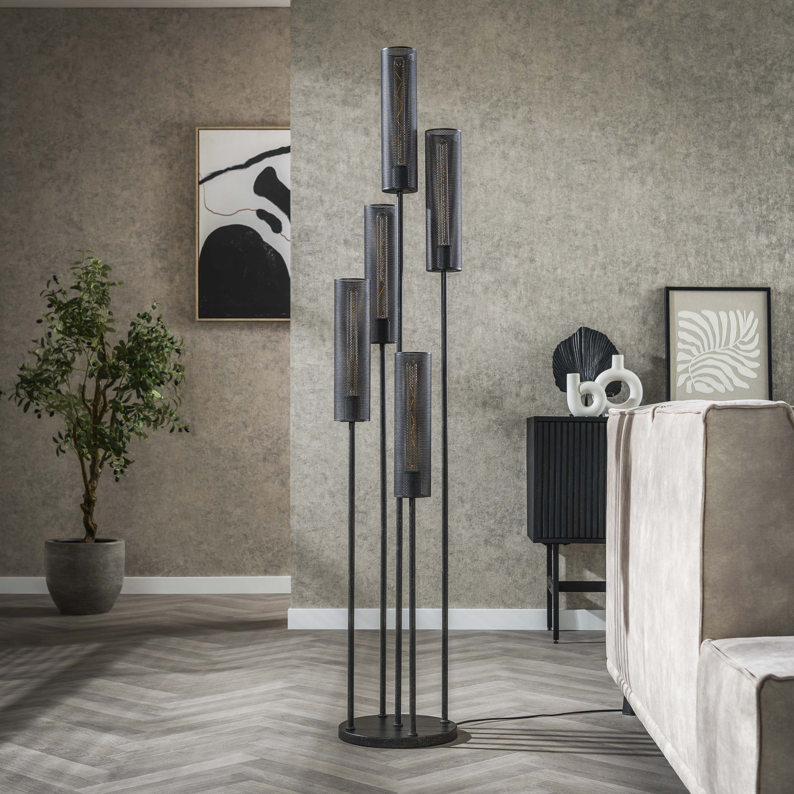 Vloerlamp Tube Mesh Getrapt 5 Lichts Artic Zwart