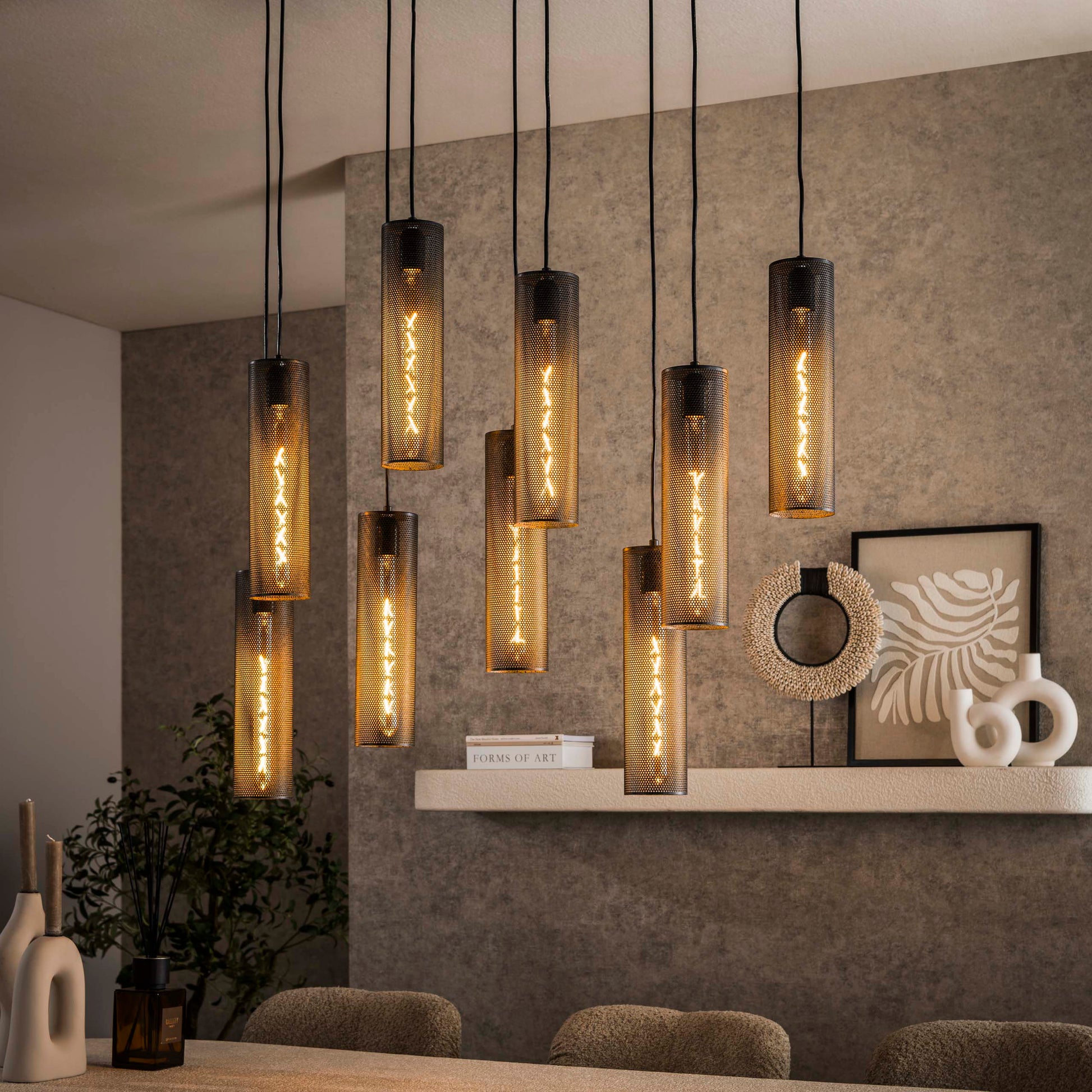 Hanglamp Tube Mesh 5+4-lichts / Artic zwart