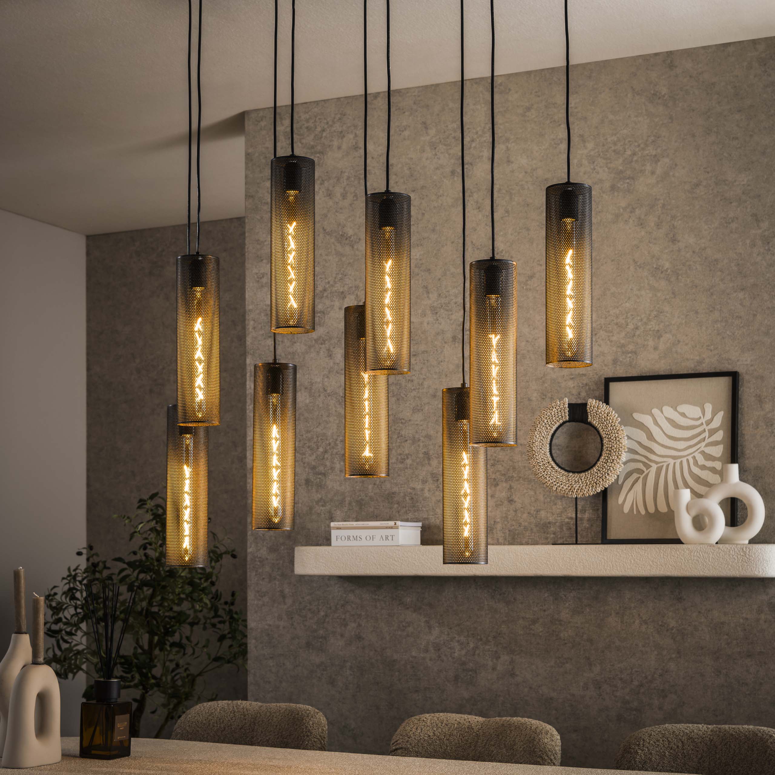 Hanglamp Tube Mesh 5+4-lichts / Artic zwart