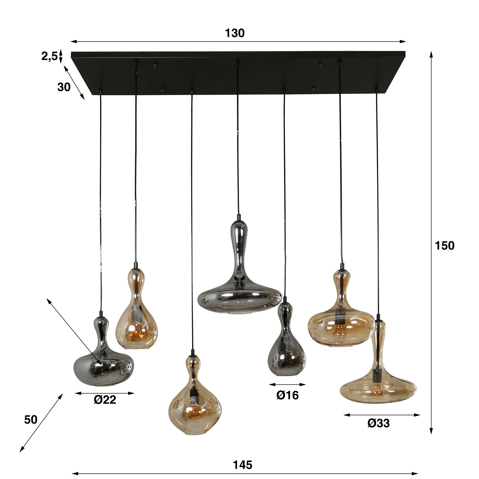 Hanglamp Karaf 4 3 Lichts Artic Zwart