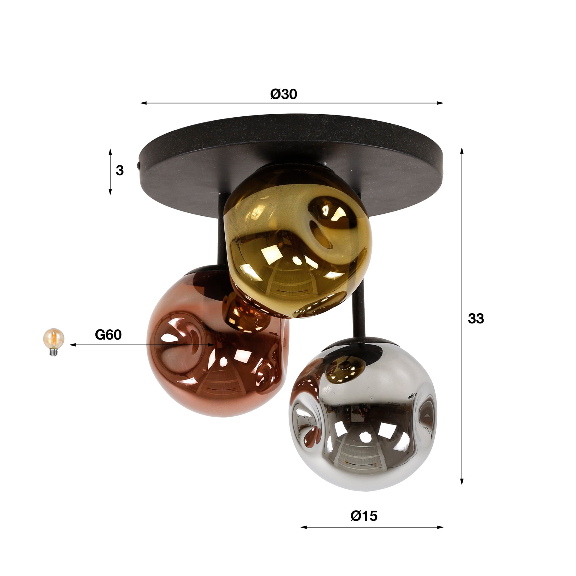 Plafondlamp Stellar 3 Lichts Artic Zwart