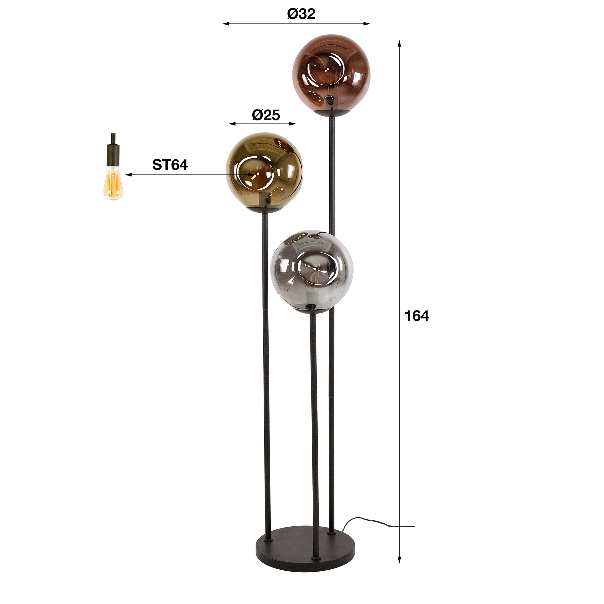 Vloerlamp Stellar Getrapt 3 Lichts Artic Zwart