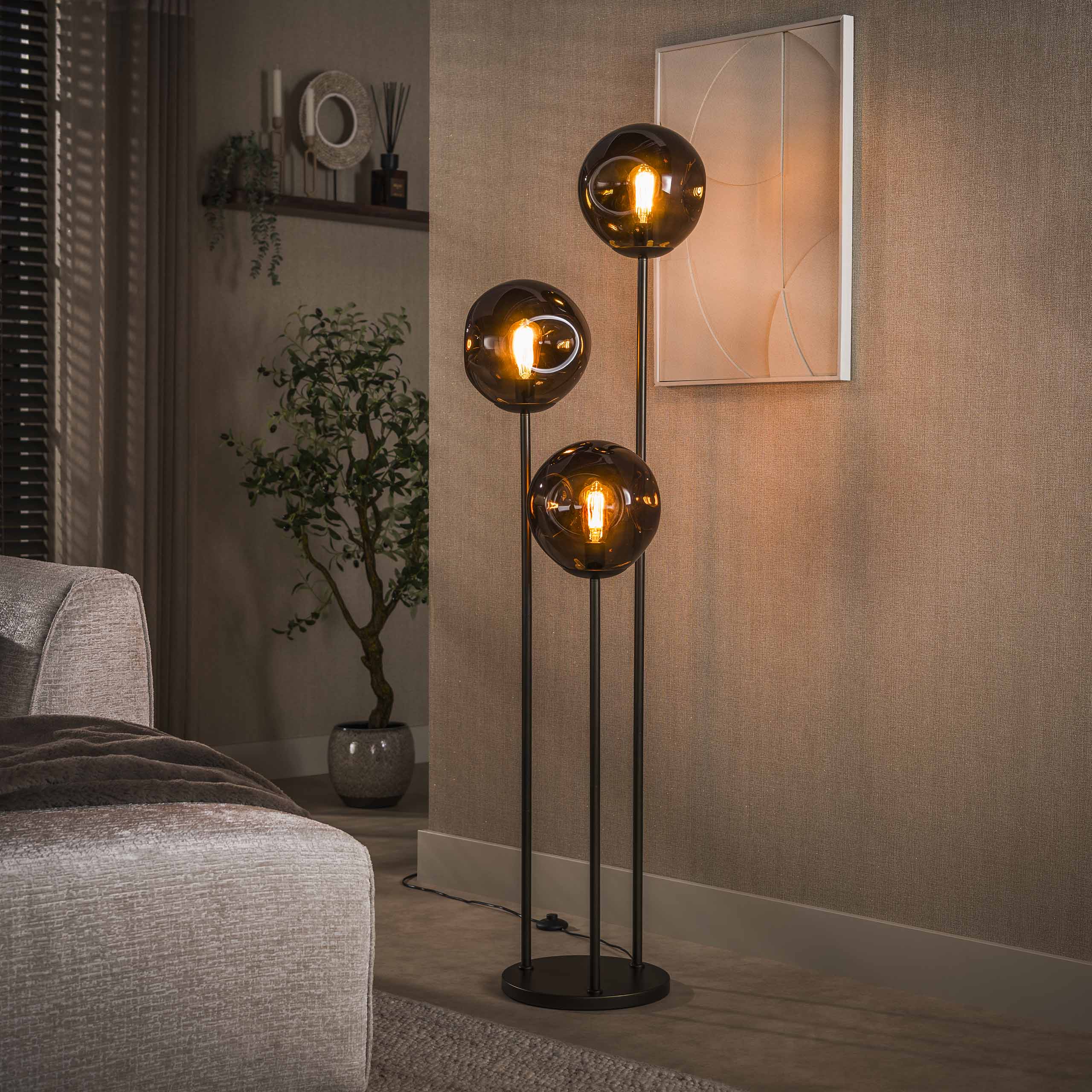 Vloerlamp Stellar getrapt 3-lichts / Sienna bruin