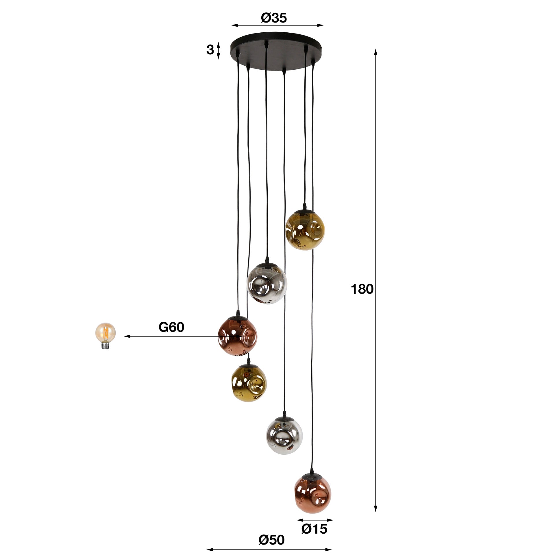 Hanglamp Stellar Getrapt 6 Lichts Artic Zwart