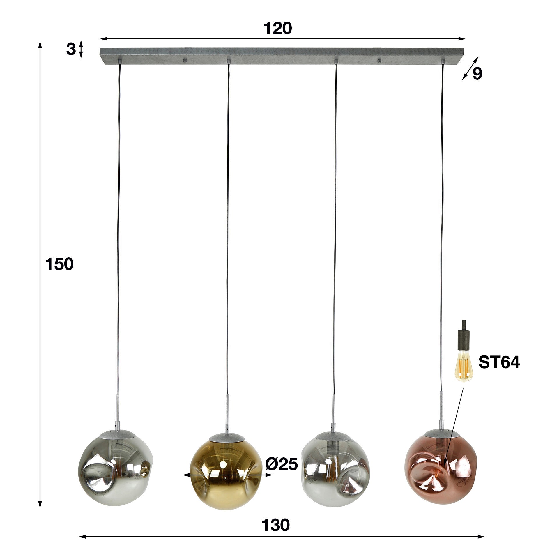 Hanglamp Stellar 4 Lichts Oud Zilver