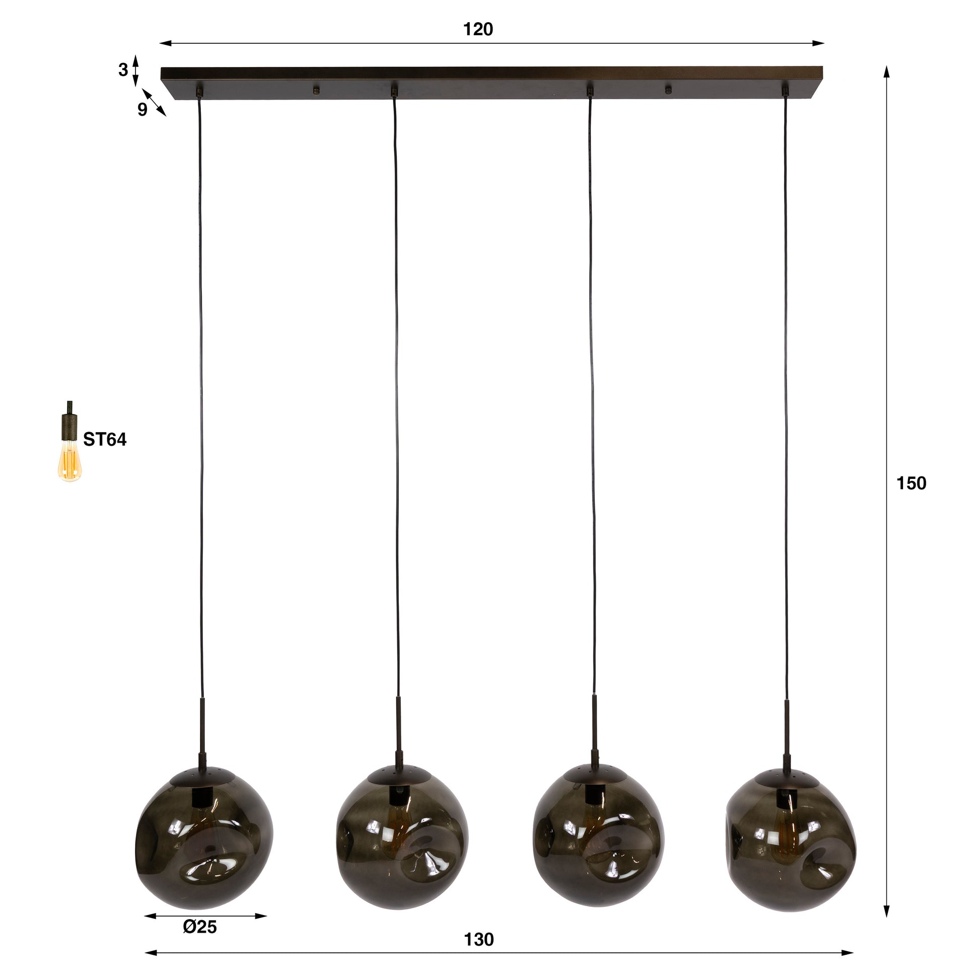 Hanglamp Stellar 4-lichts / Sienna bruin