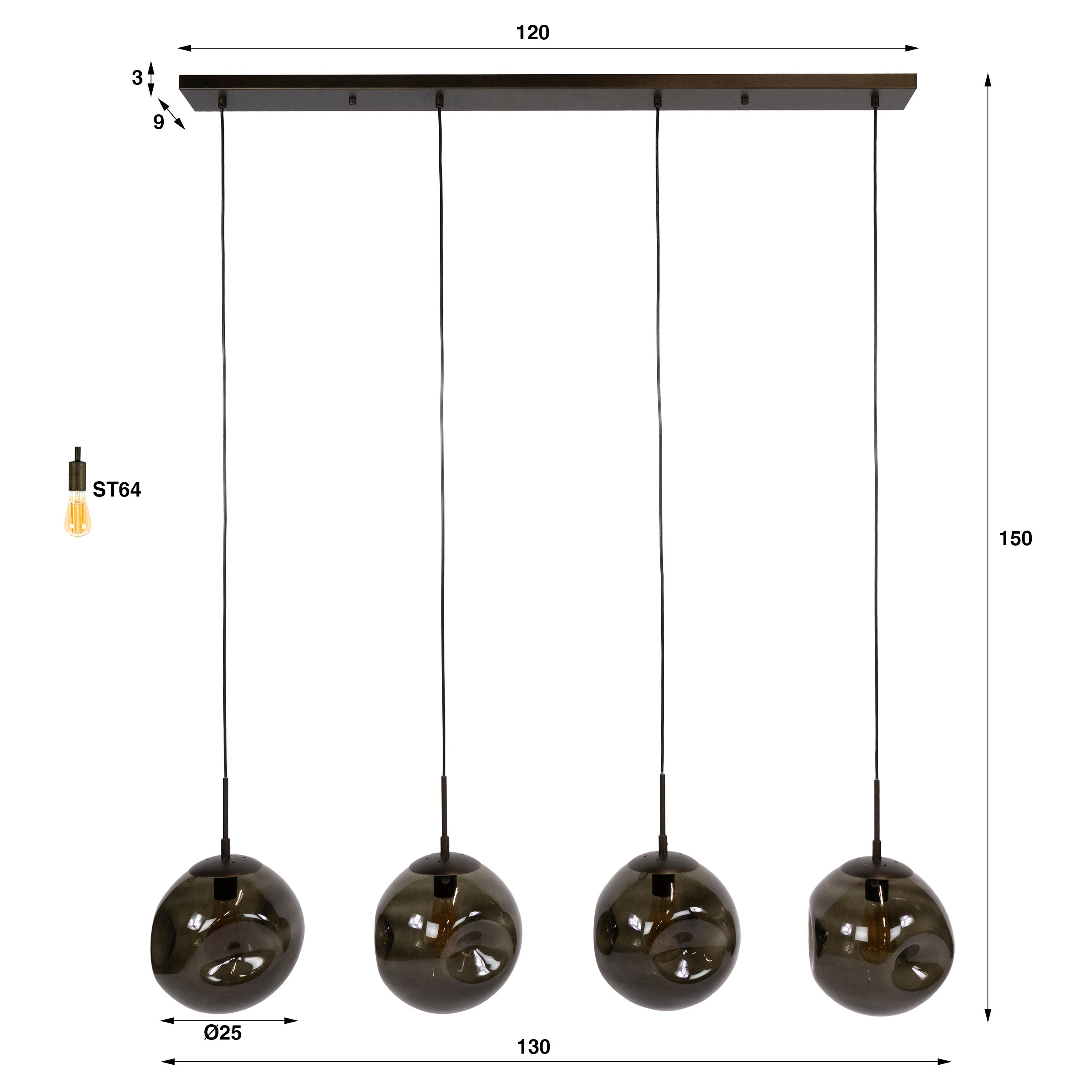 Hanglamp Stellar 4-lichts / Sienna bruin