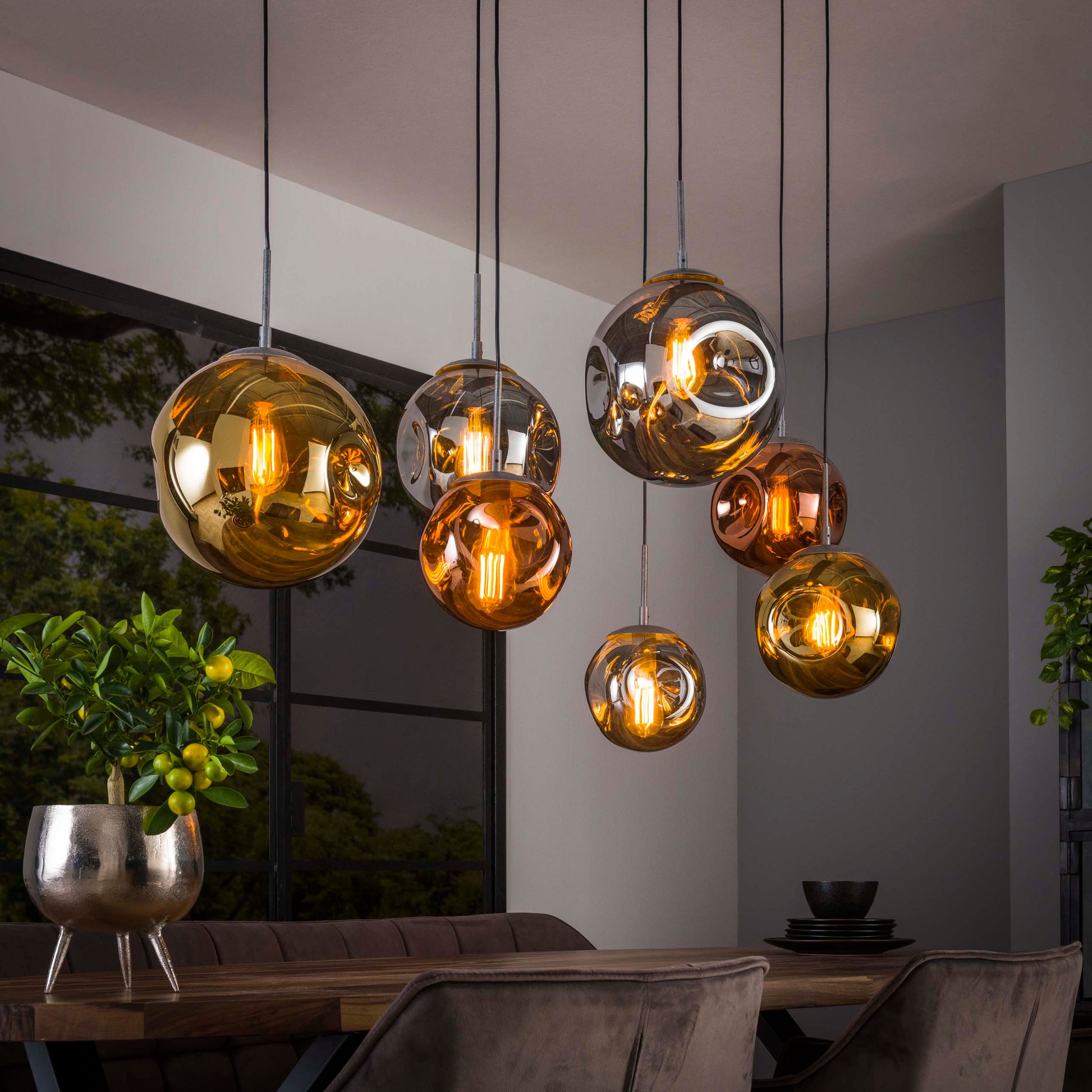 Hanglamp Stellar 4+3-lichts / Oud zilver