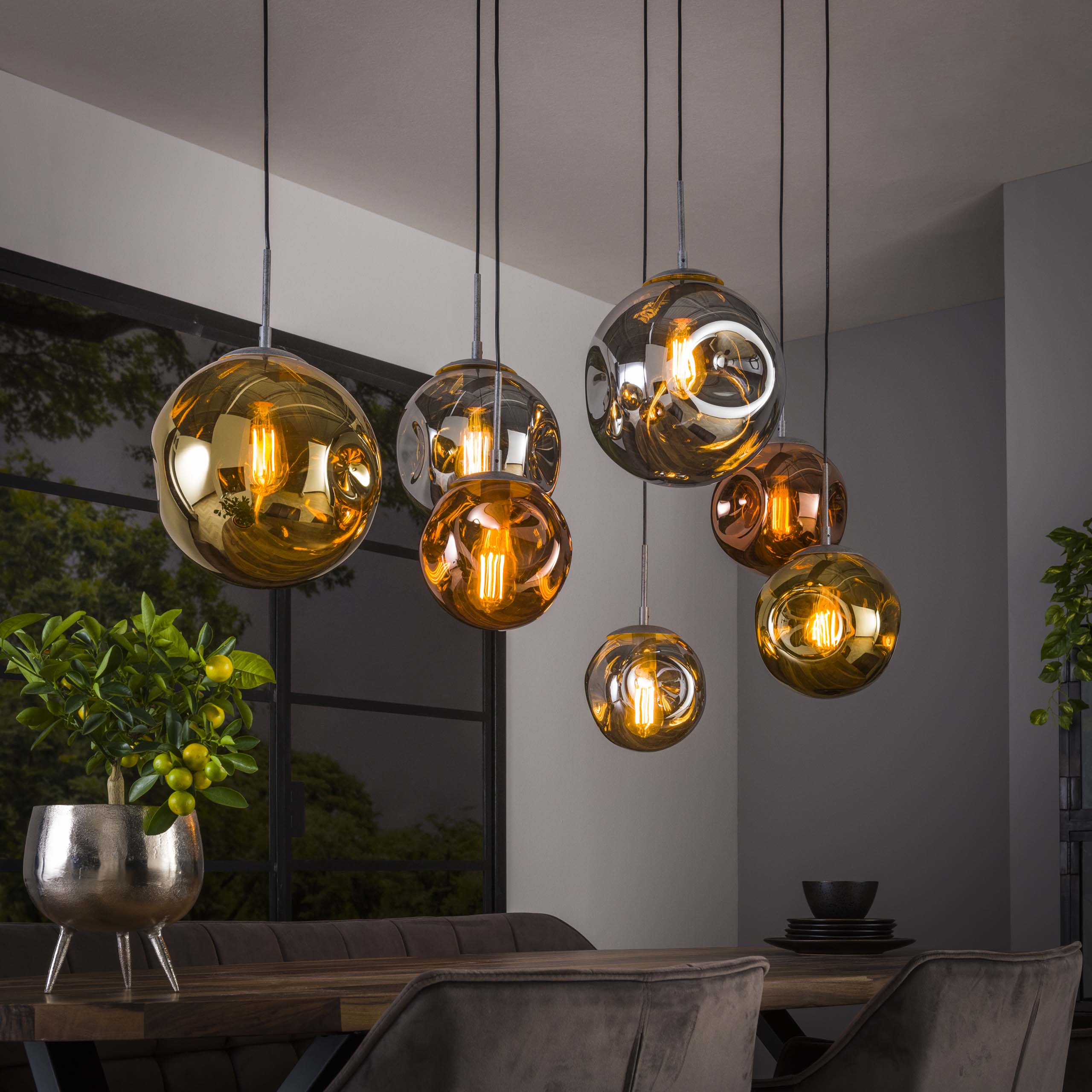 Hanglamp Stellar 4+3-lichts / Oud zilver