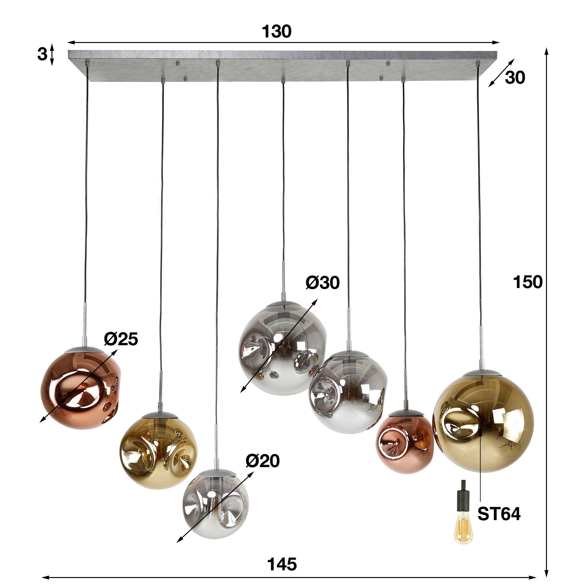 Hanglamp Stellar 4 3 Lichts Oud Zilver