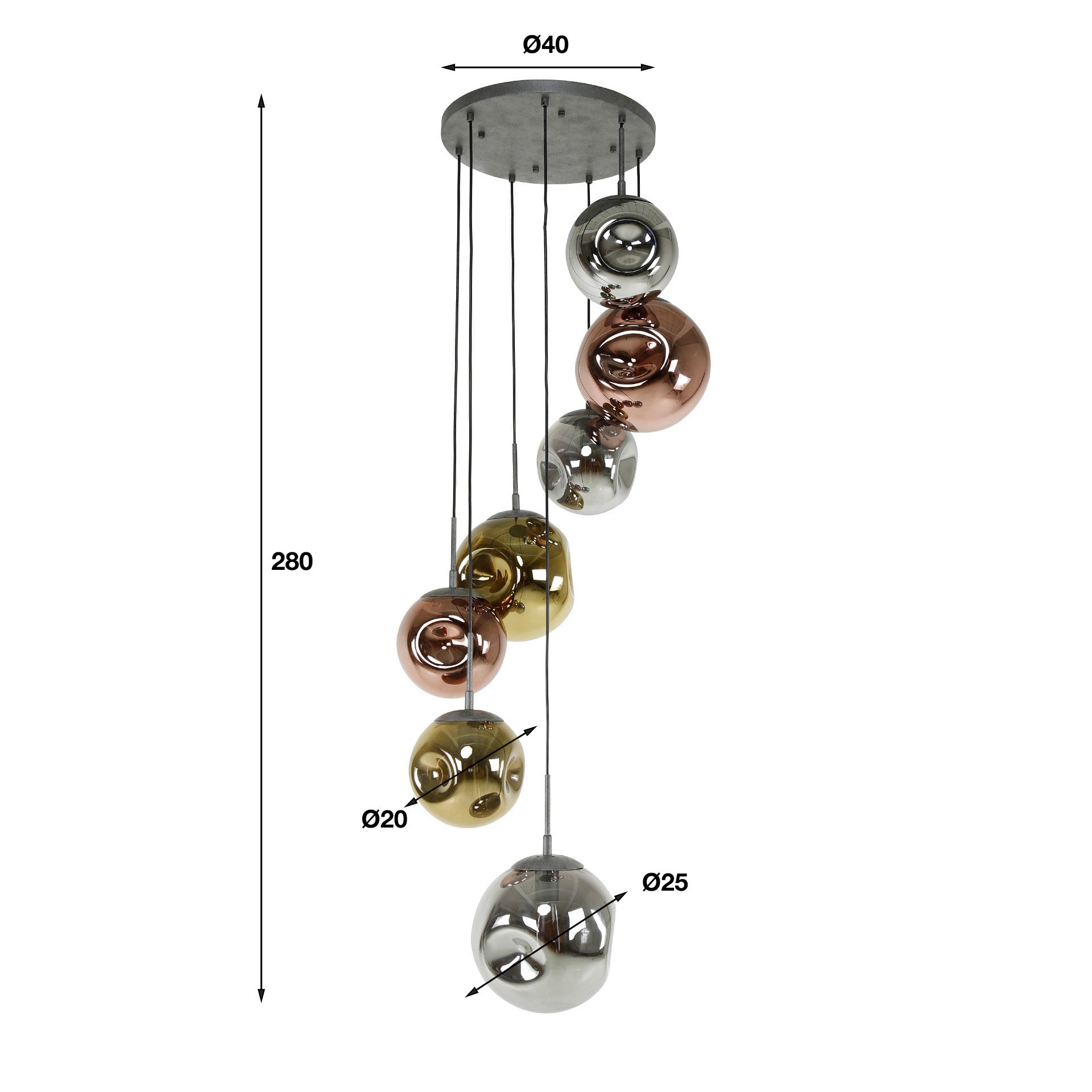 Hanglamp Stellar Getrapt 7 Lichts Oud Zilver