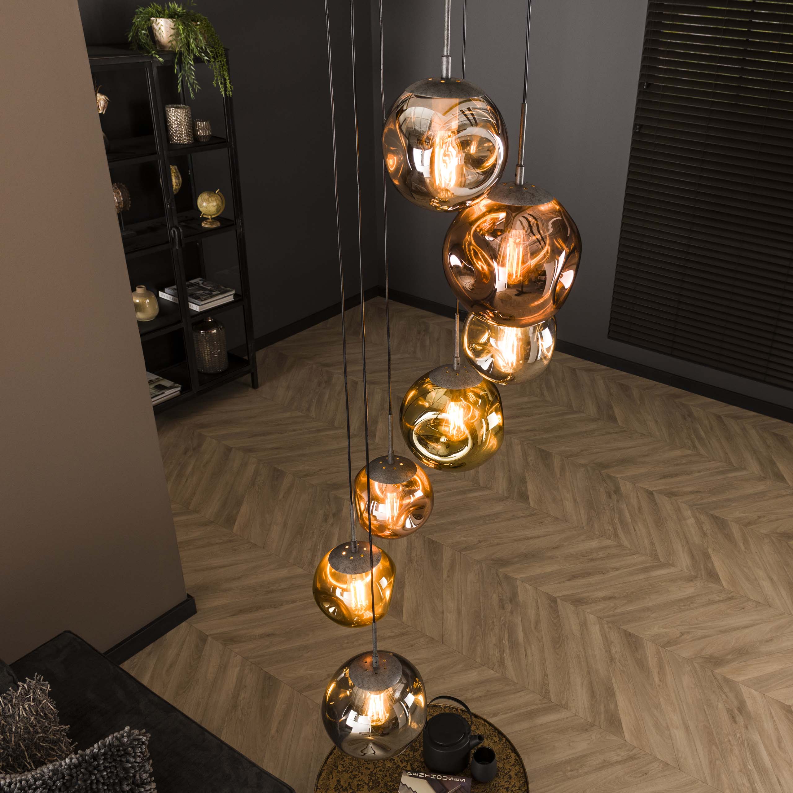Hanglamp Stellar Getrapt 7 Lichts Oud Zilver