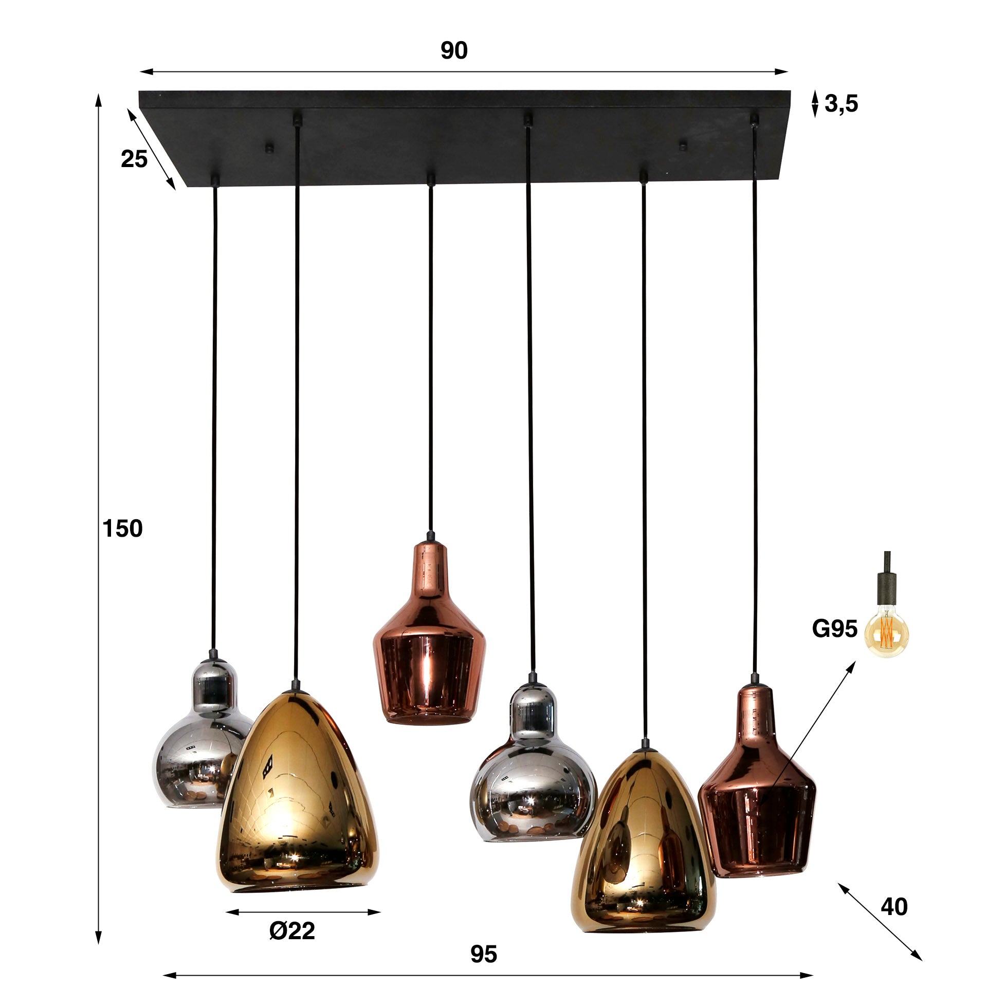 Hanglamp Tricolore 3 3 Lichts Artic Zwart