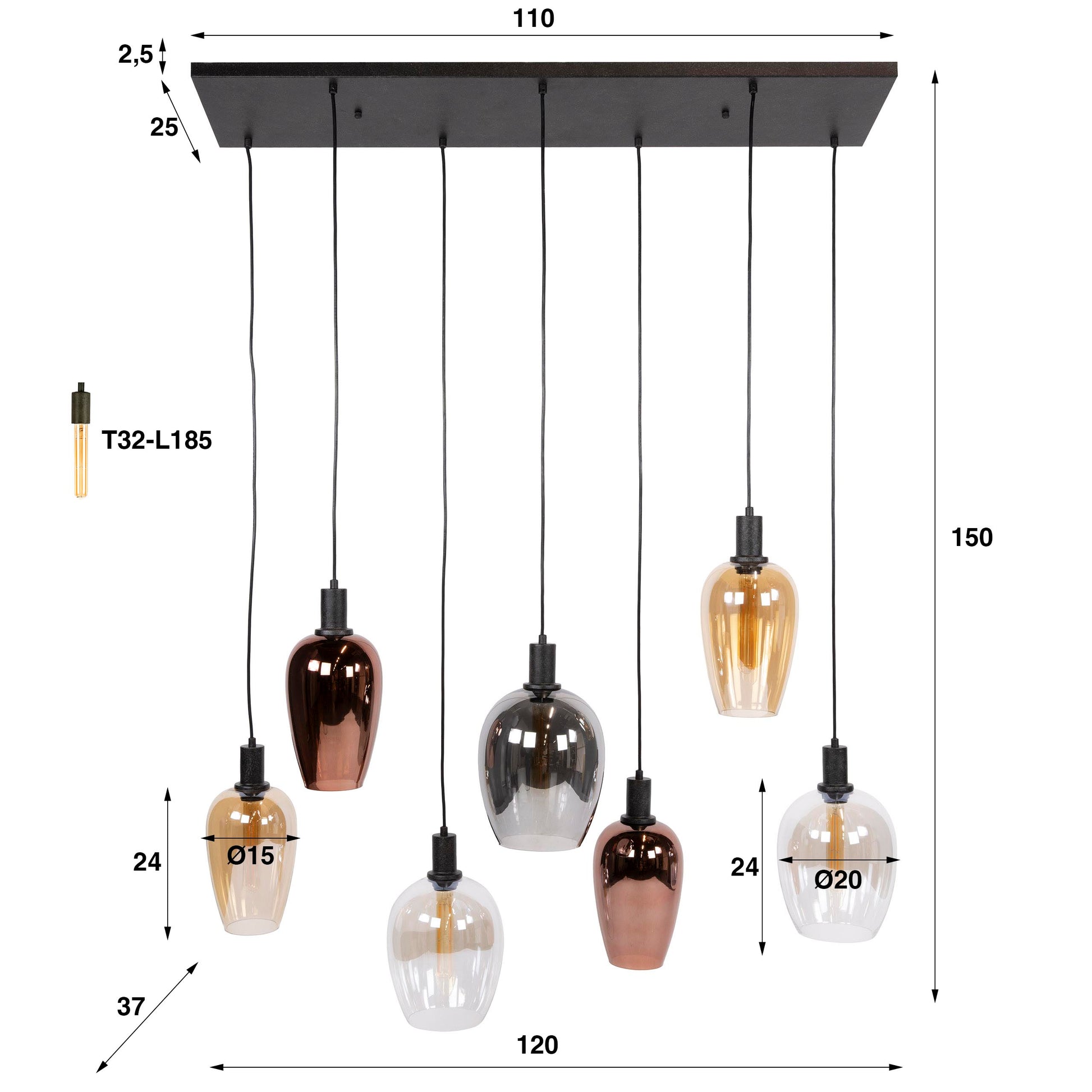 Hanglamp Amfora 7-lichts / Artic zwart
