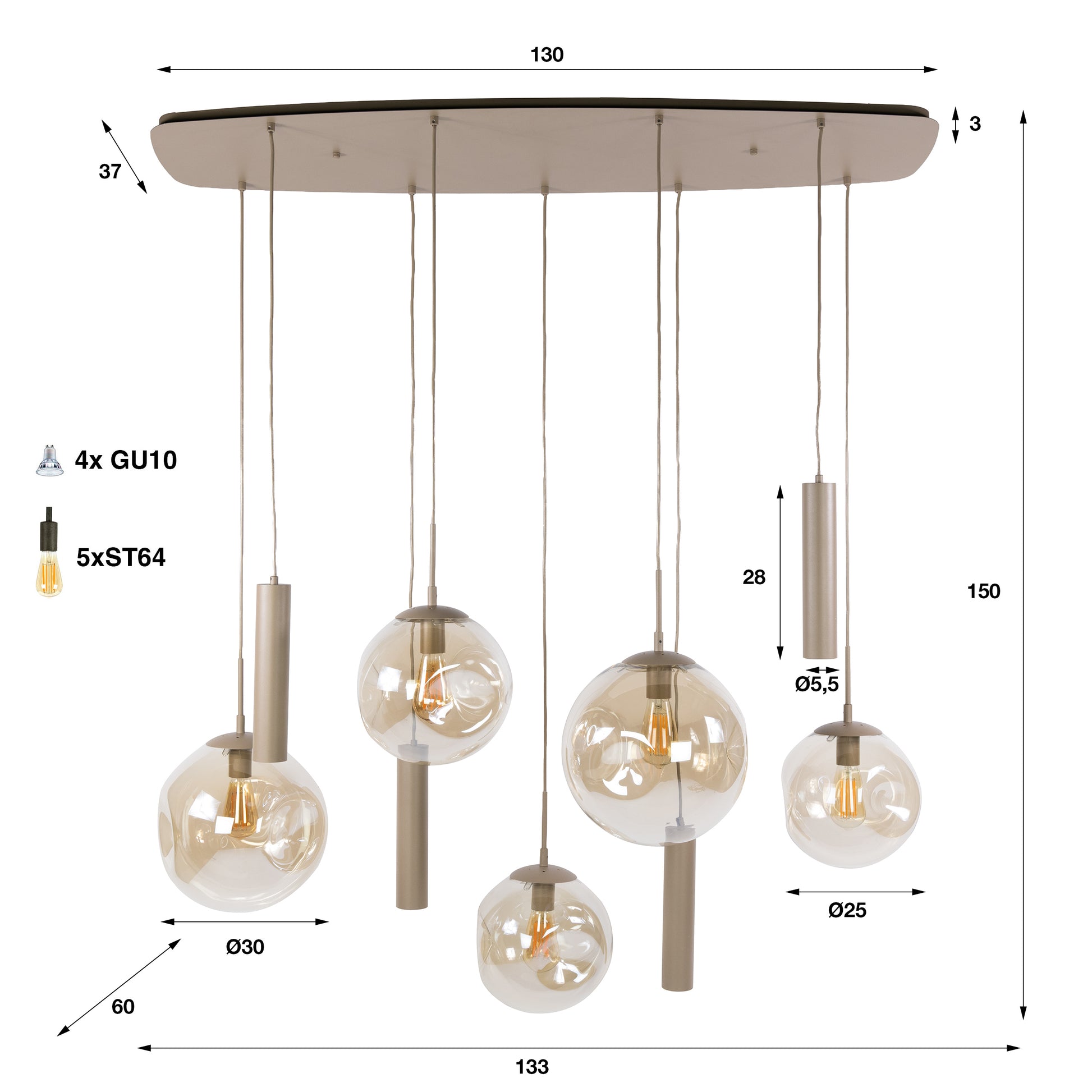 Hanglamp Stellar pendel 5+4-lichts / Beige