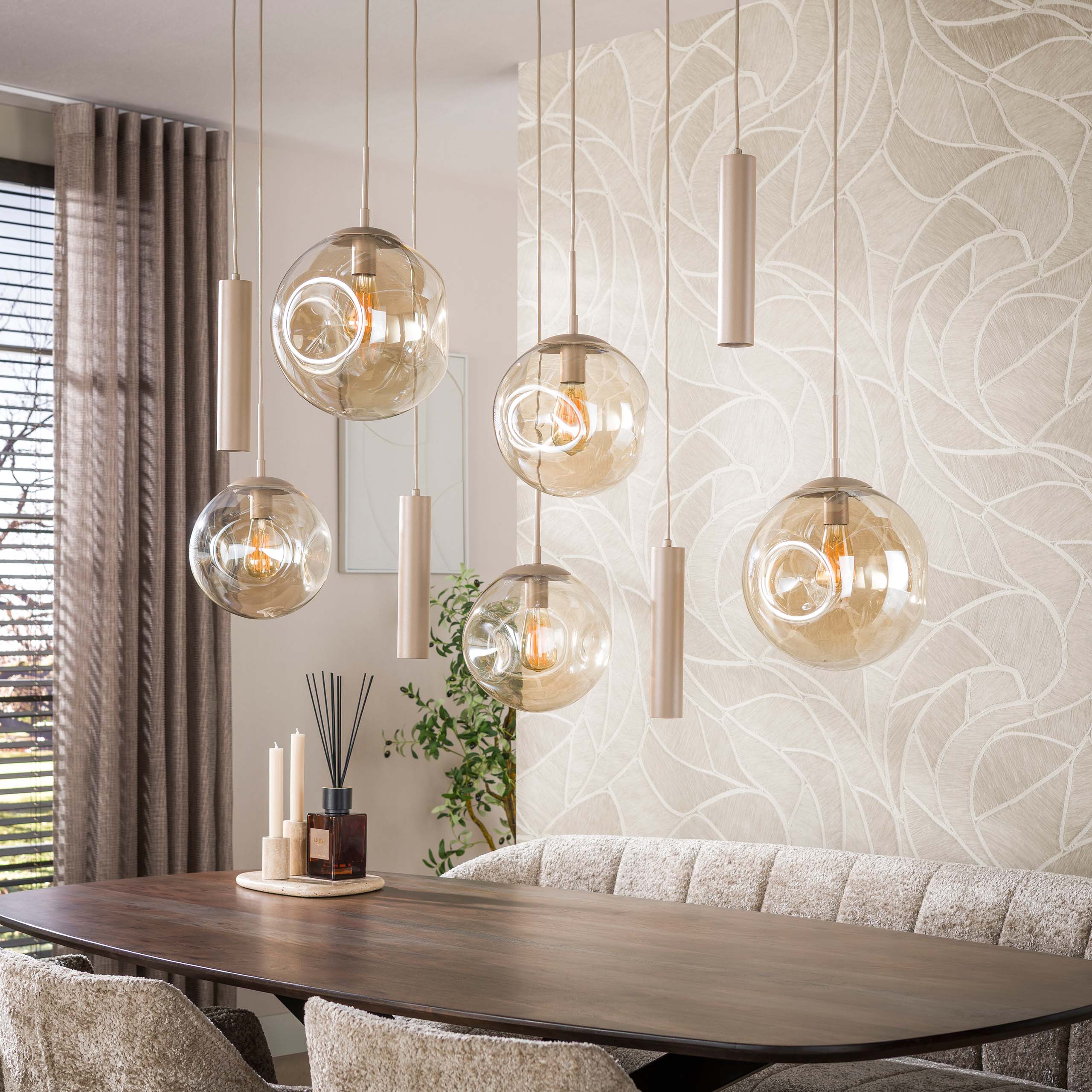Hanglamp Stellar pendel 5+4-lichts / Beige