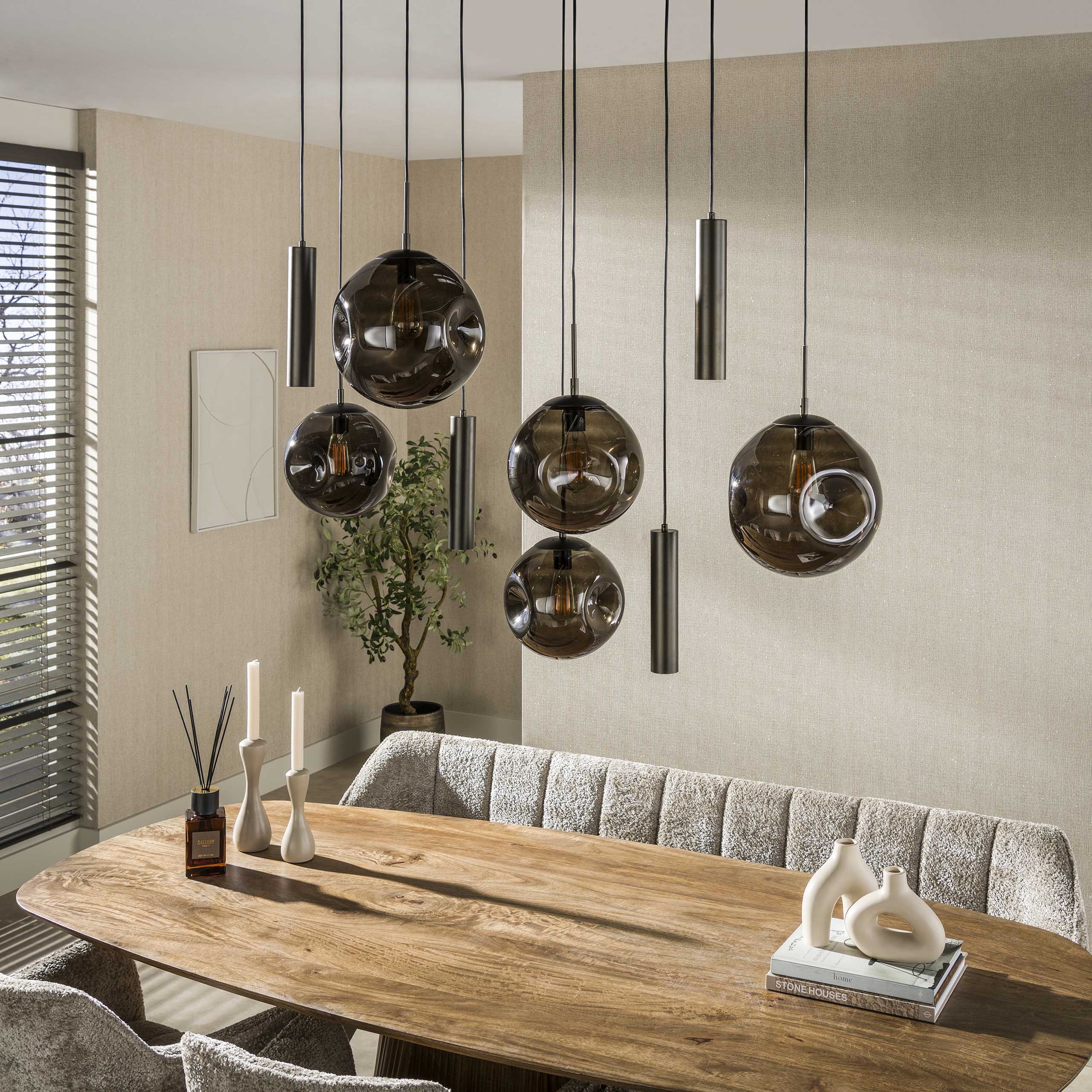 Hanglamp Stellar pendel 5+4-lichts / Sienna bruin