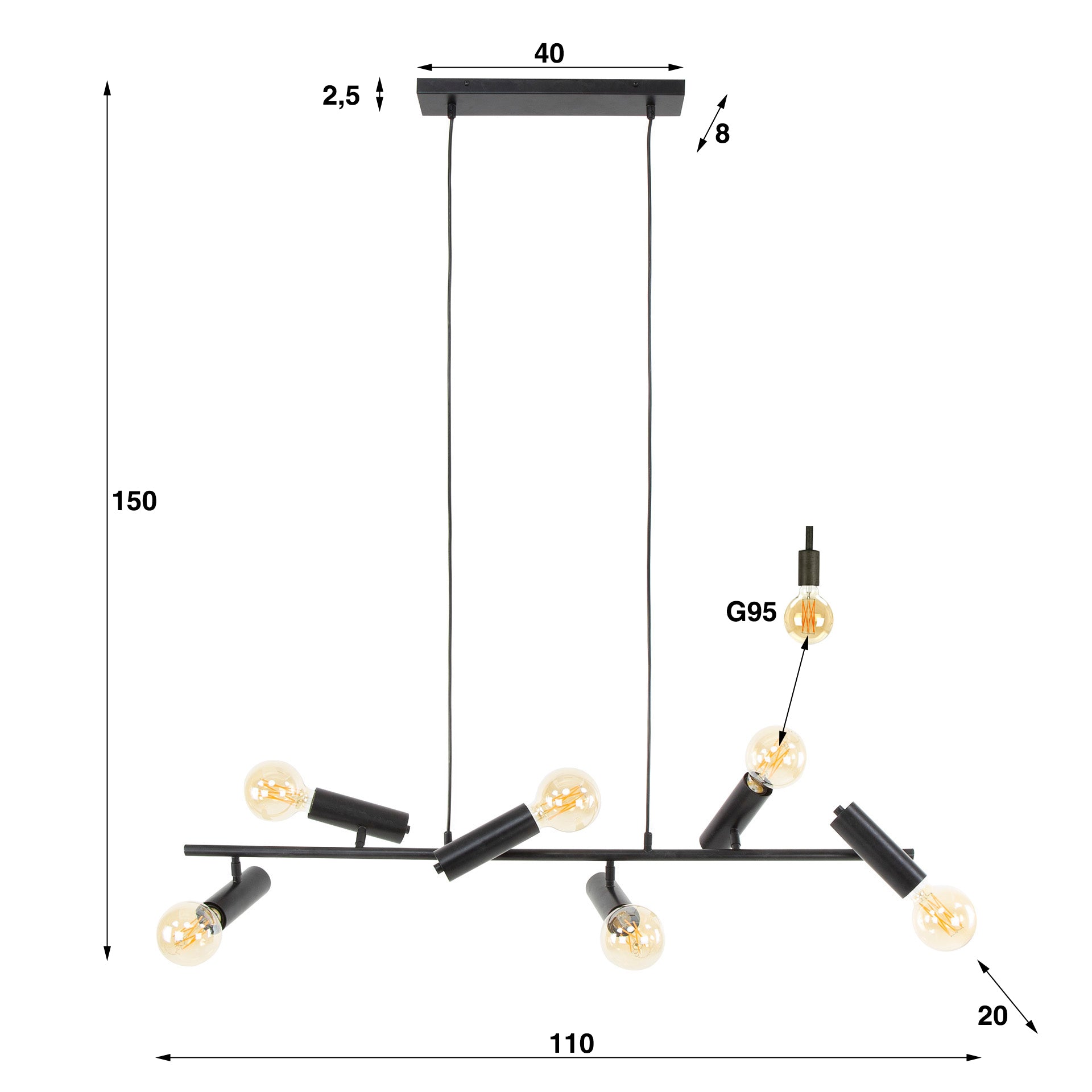 Hanglamp Point 6 Lichts Charcoal