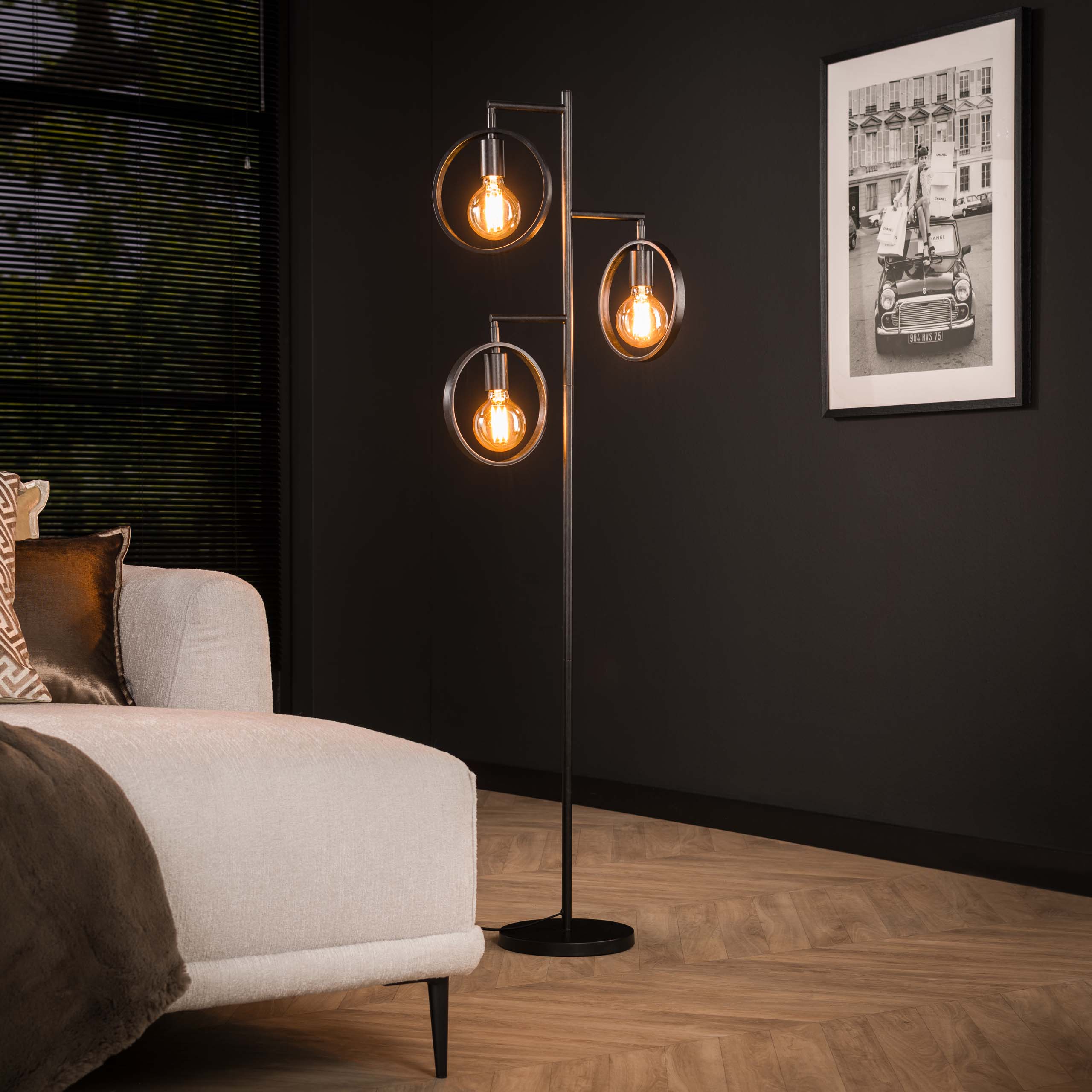 Vloerlamp Ring 3 Lichts Charcoal