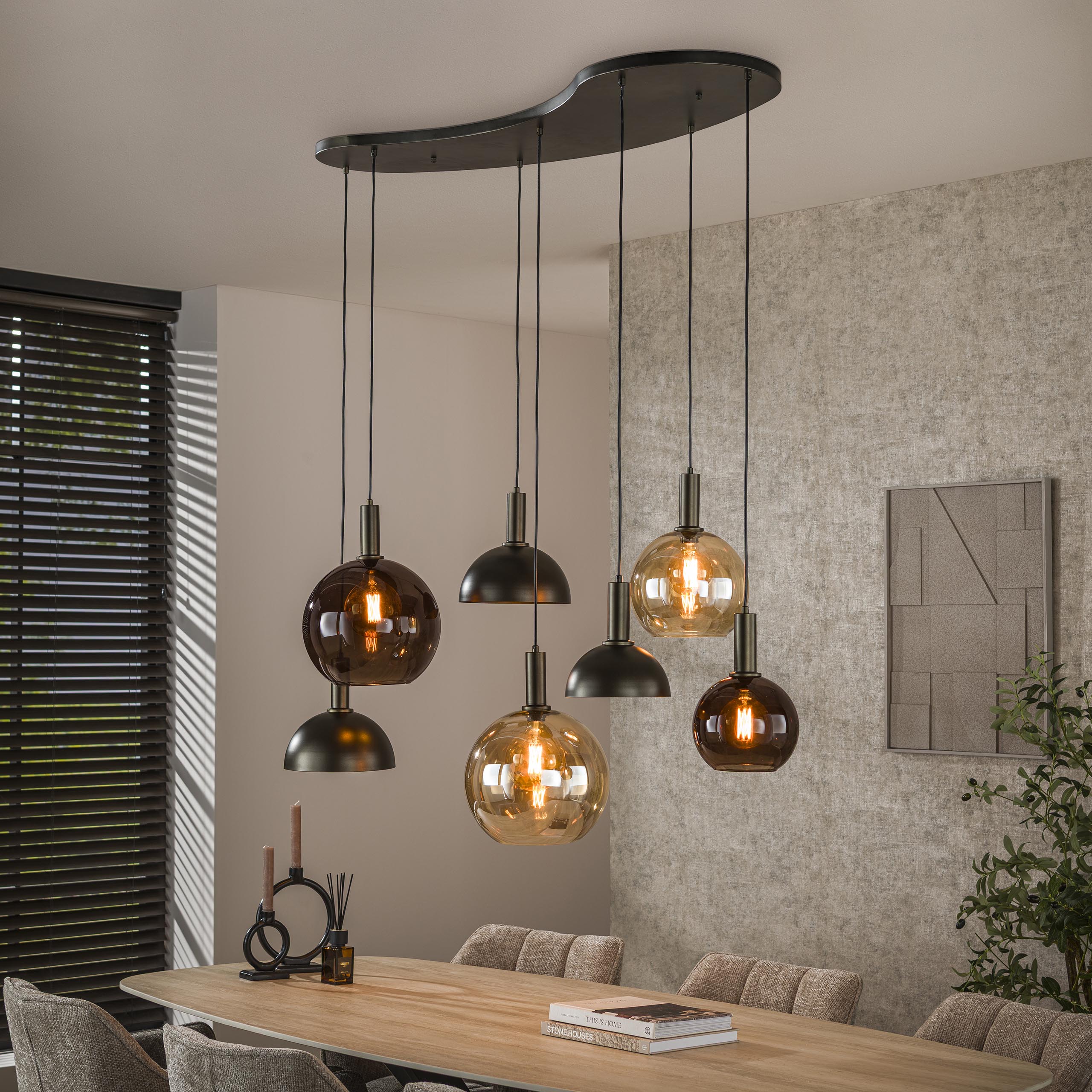Hanglamp Cluster 4+3-lichts / Sienna bruin