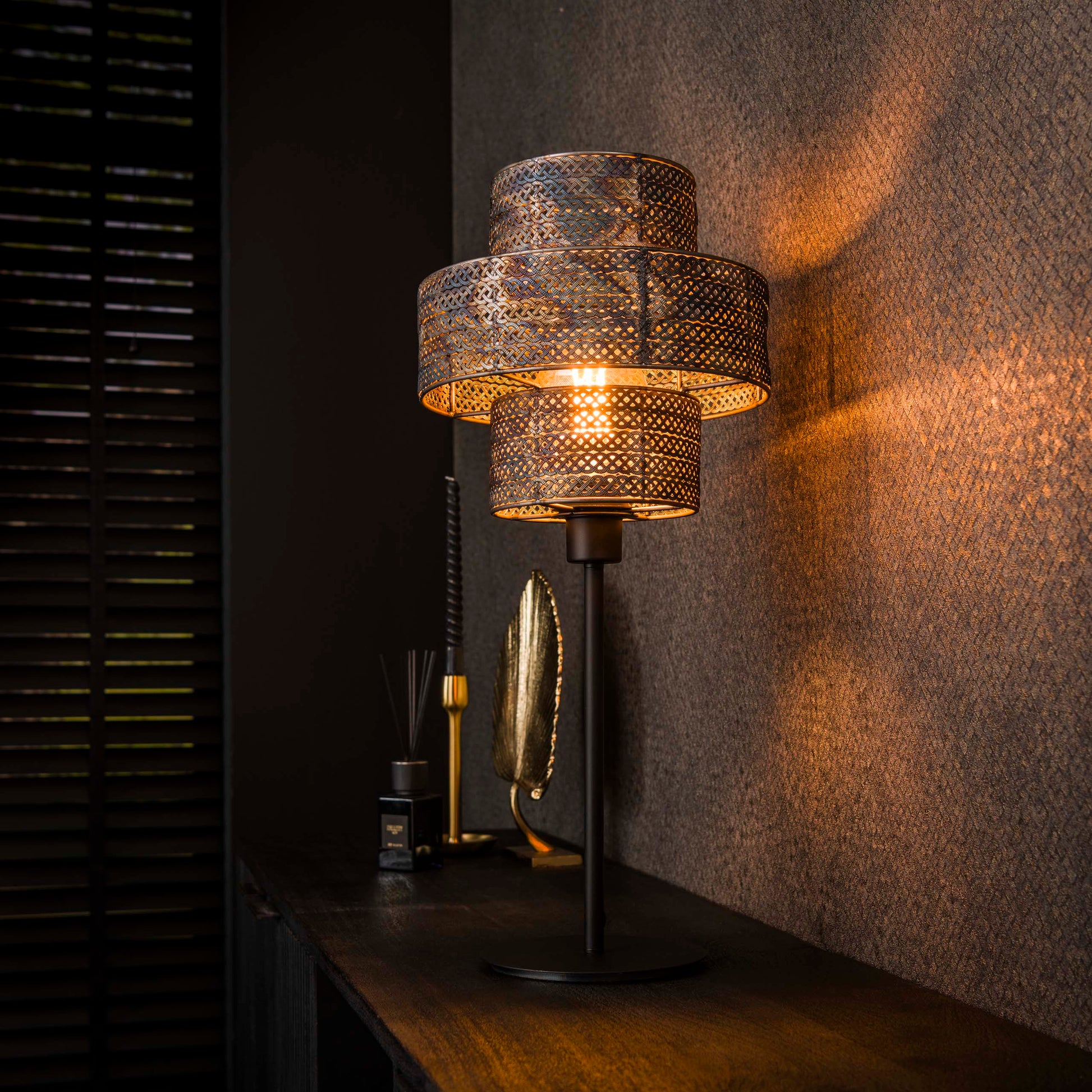 Tafellamp Lantern 1-lichts / Zwart bruin