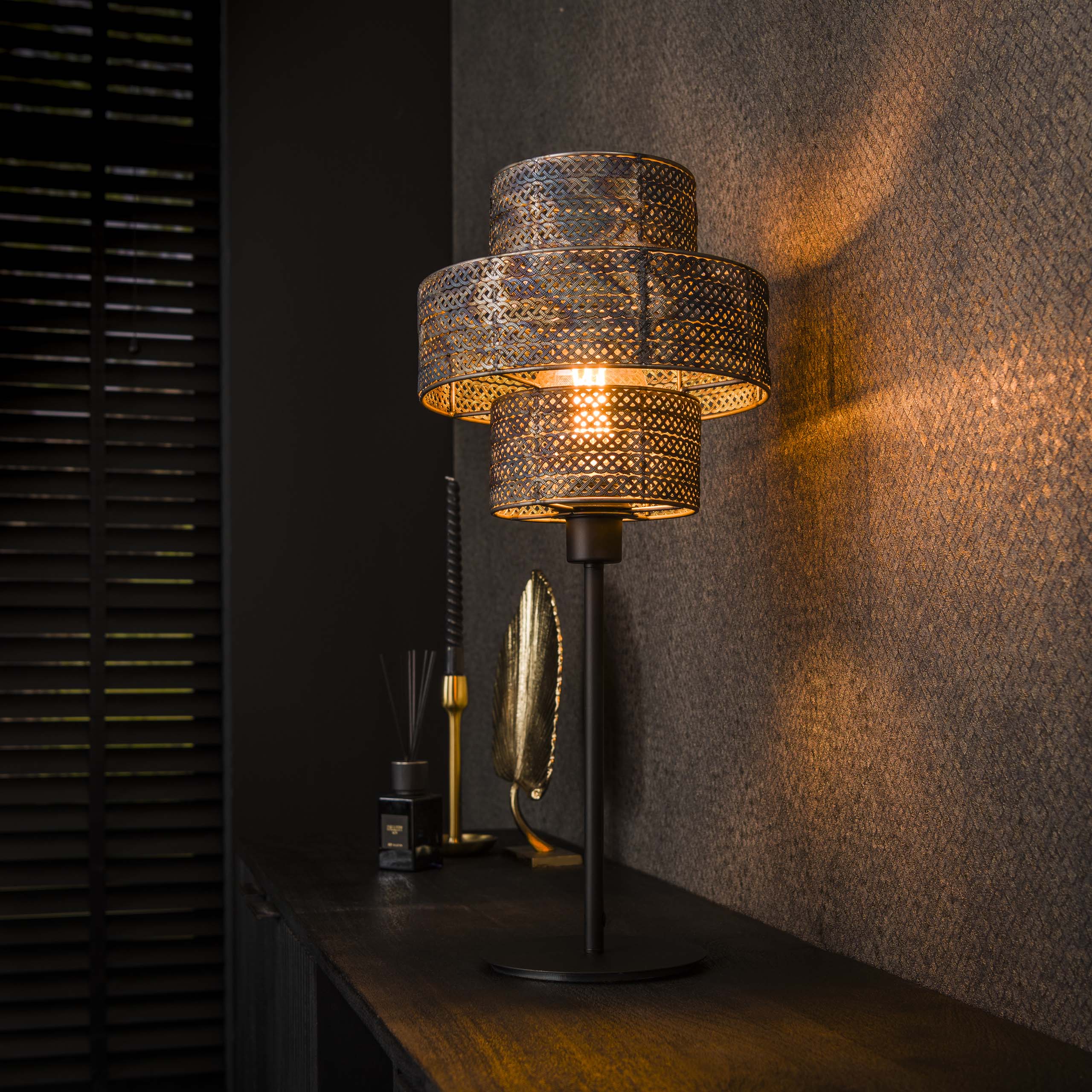 Tafellamp Lantern 1-lichts / Zwart bruin