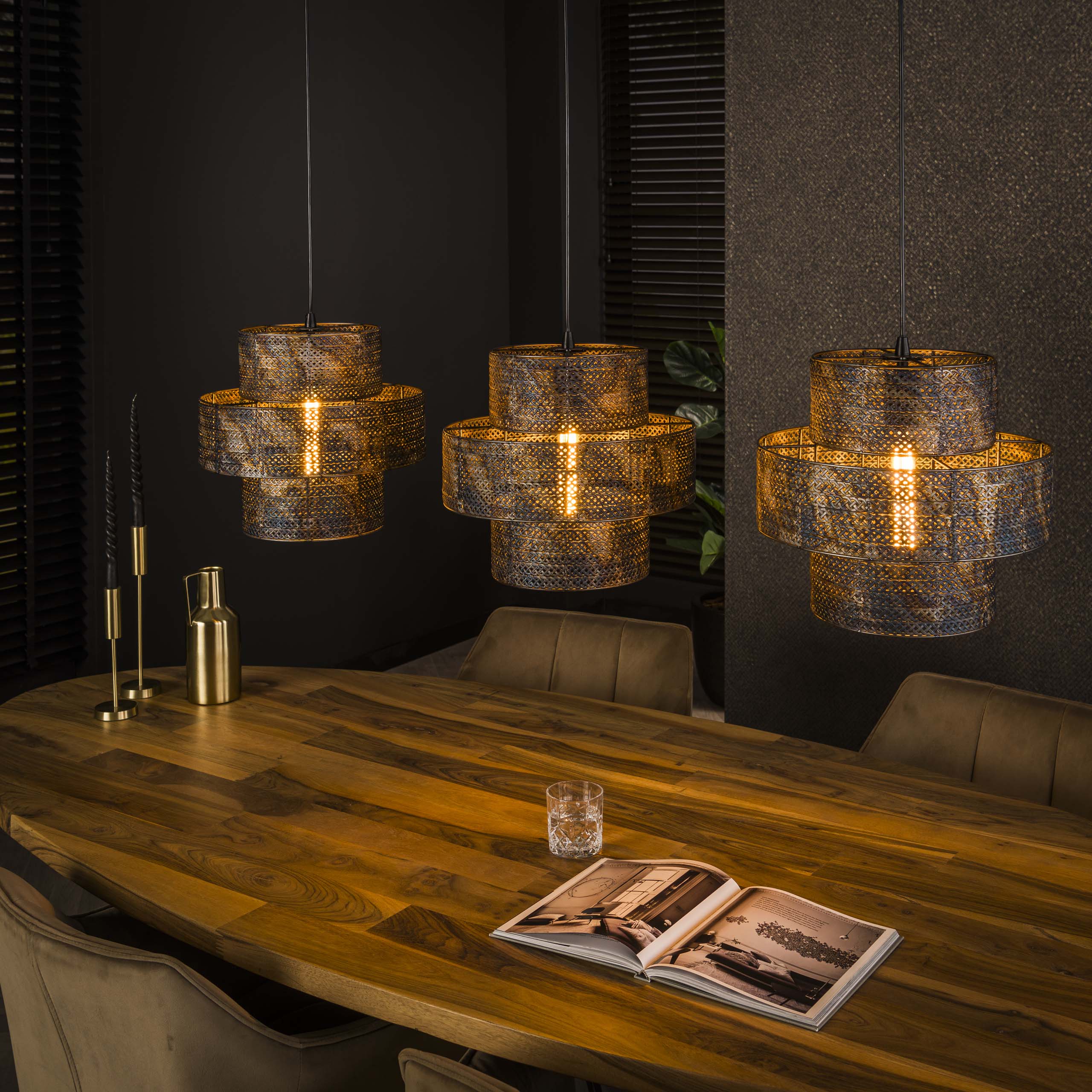 Hanglamp Lantern 3-lichts / Zwart bruin