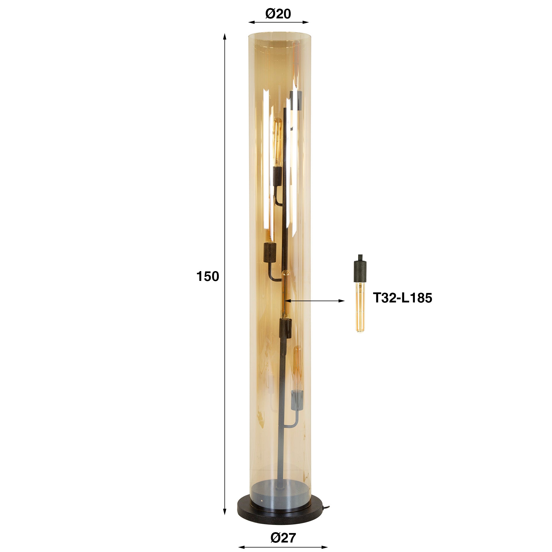 Vloerlamp Tube Glass 5 Lichts Artic Zwart