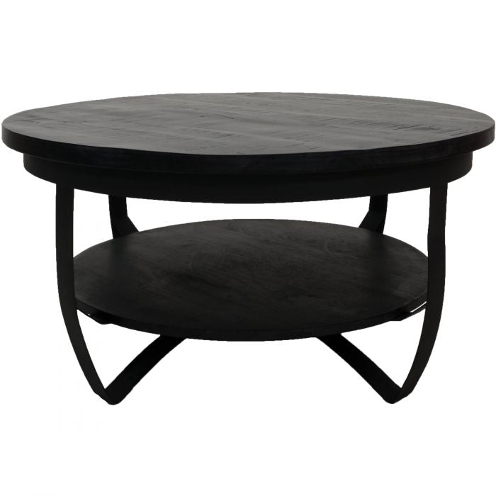 Salontafel Britt  Black 65 cm rond met plank
