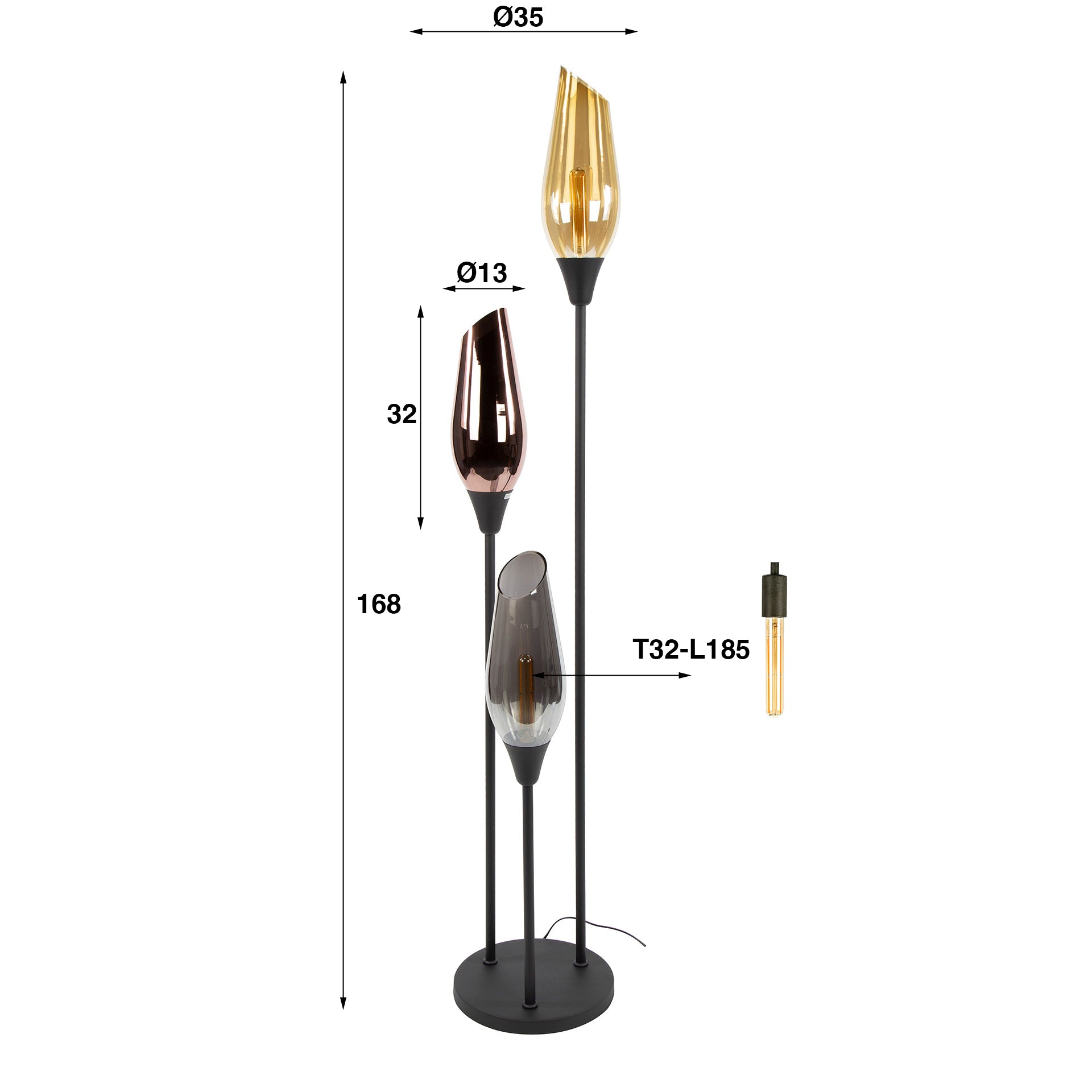 Vloerlamp Cocoon 3 Lichts Zwart