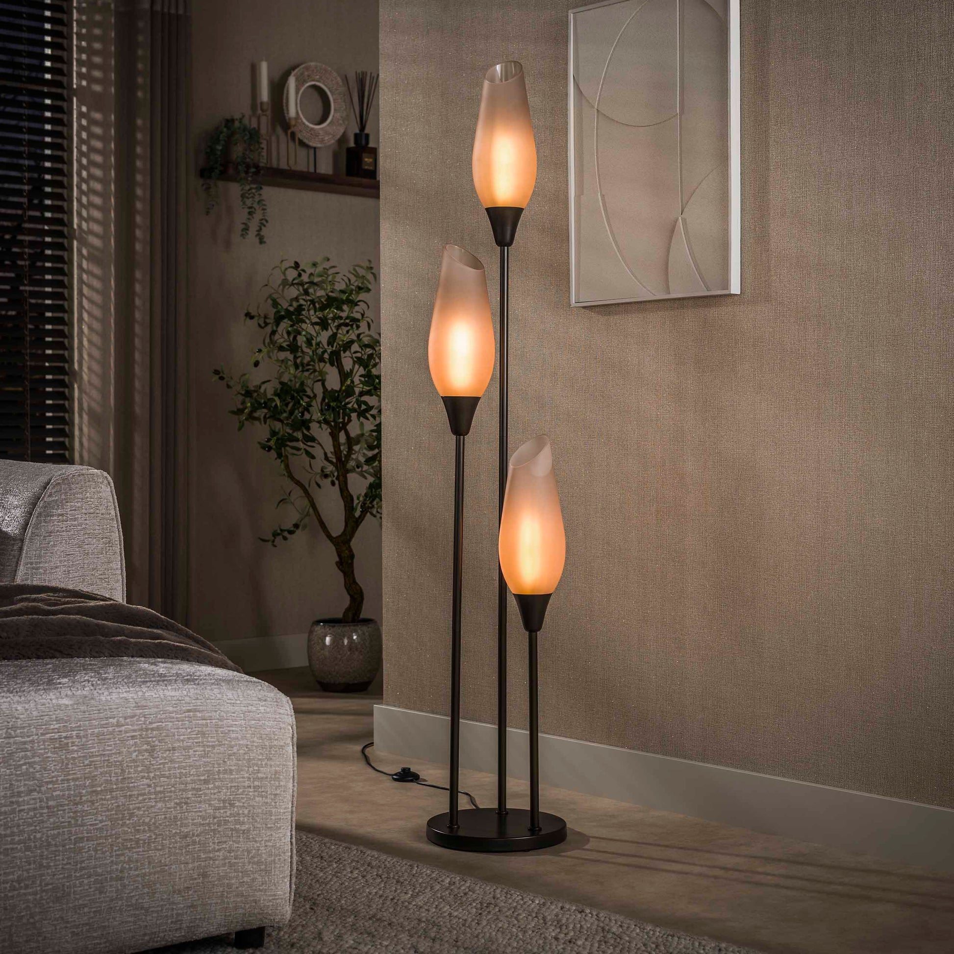 Vloerlamp Cocoon 3-lichts / Sienna bruin-frosted