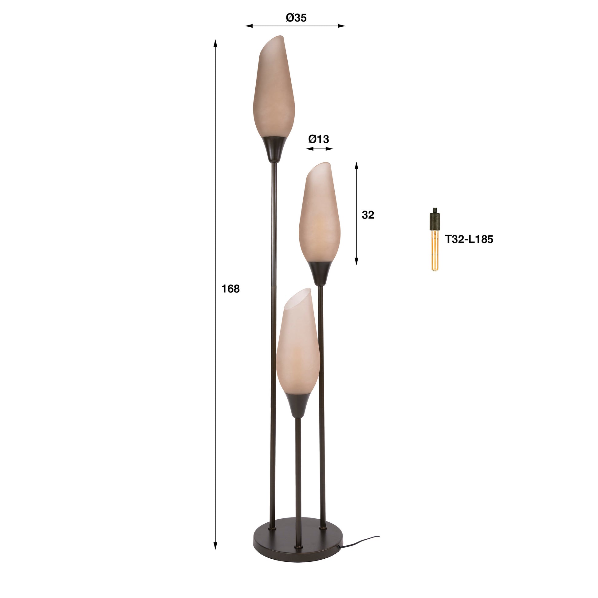 Vloerlamp Cocoon 3-lichts / Sienna bruin-frosted
