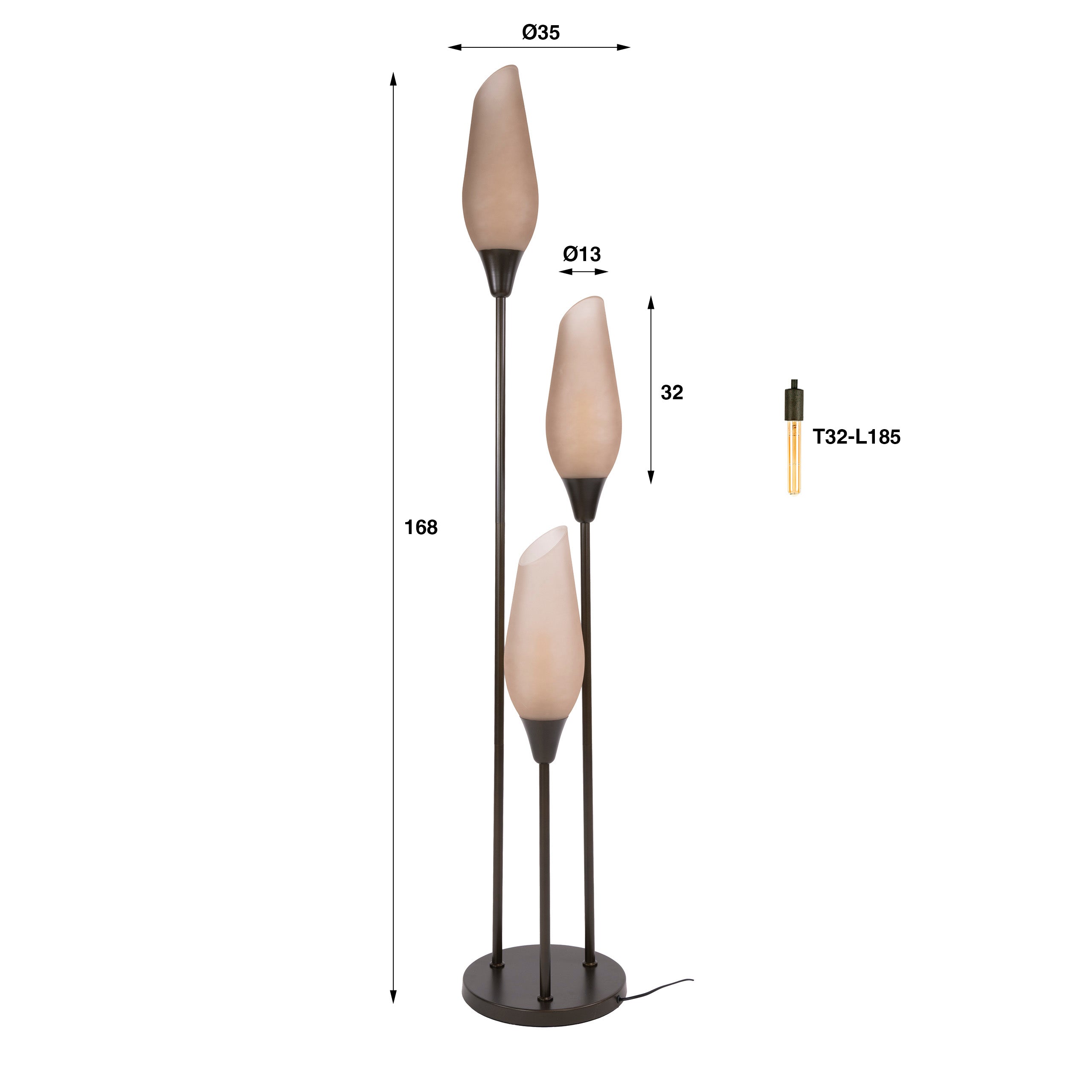 Vloerlamp Cocoon 3-lichts / Sienna bruin-frosted