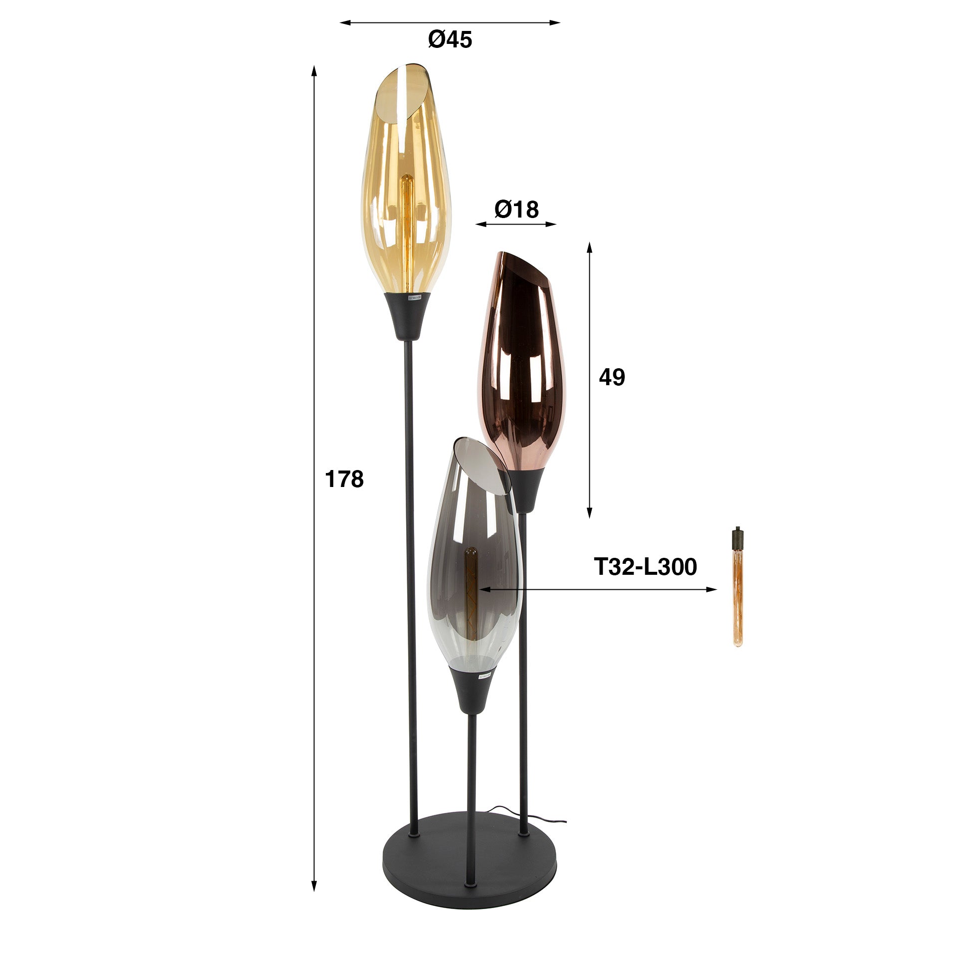 Vloerlamp Cocoon Xl 3 Lichts Zwart