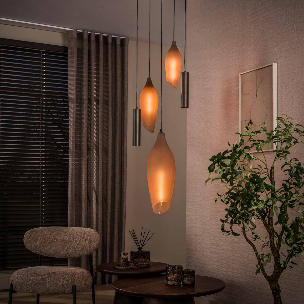 Hanglamp Cocoon pendel getrapt 5-lichts / Sienna bruin-frosted