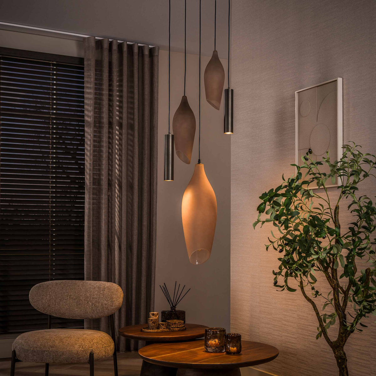 Hanglamp Cocoon pendel getrapt 5-lichts / Sienna bruin-frosted