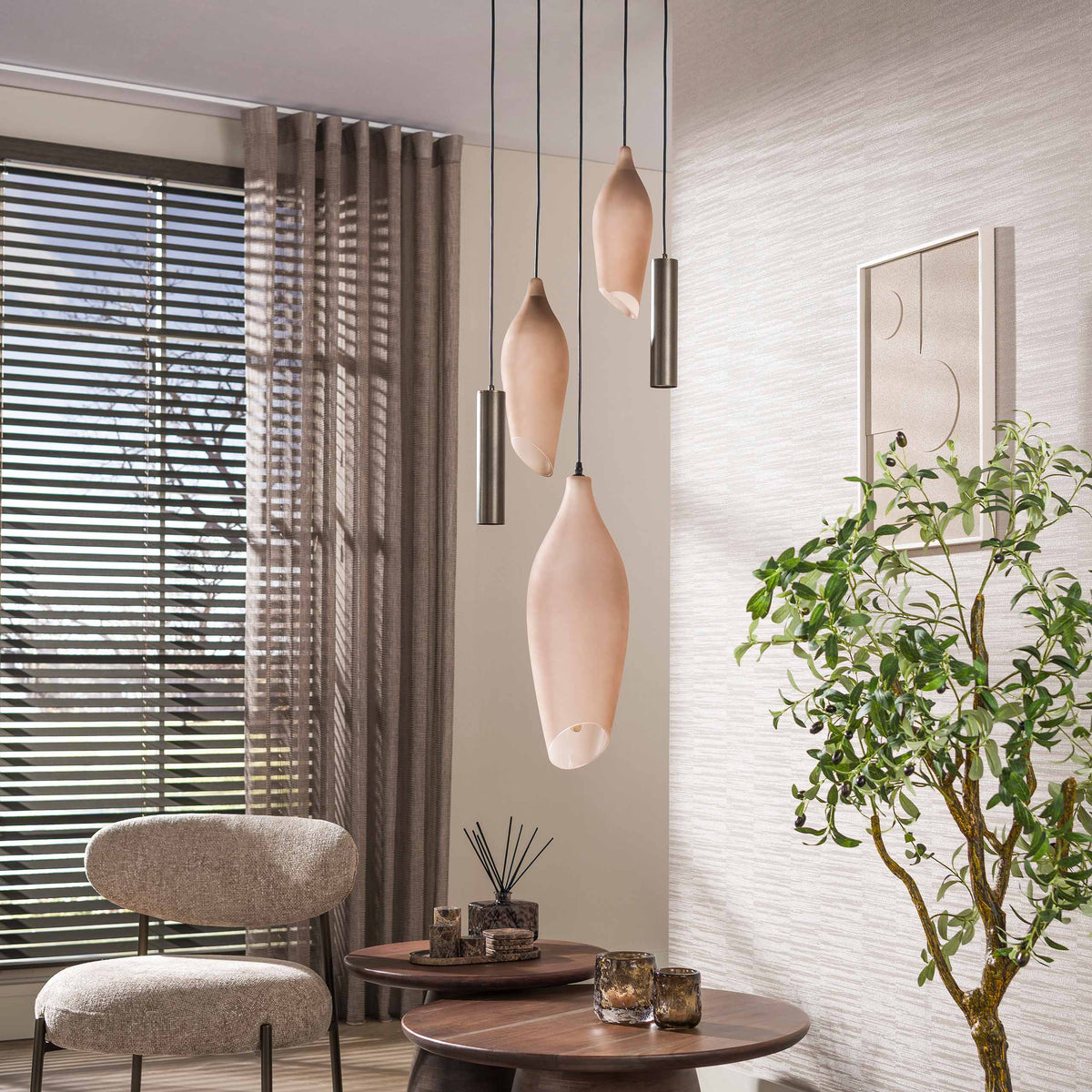Hanglamp Cocoon pendel getrapt 5-lichts / Sienna bruin-frosted