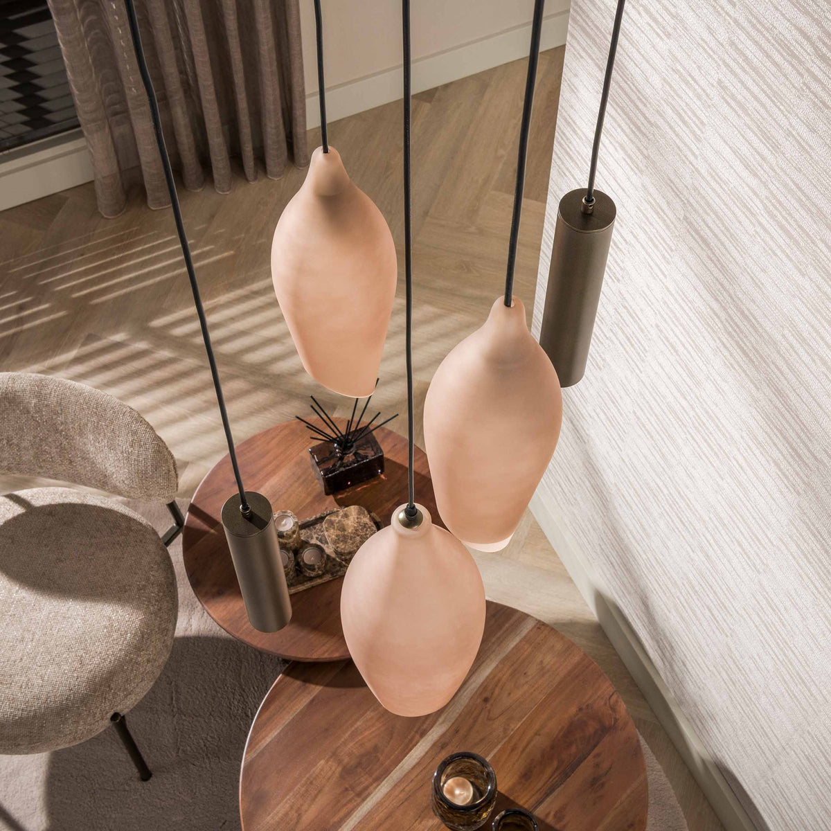 Hanglamp Cocoon pendel getrapt 5-lichts / Sienna bruin-frosted