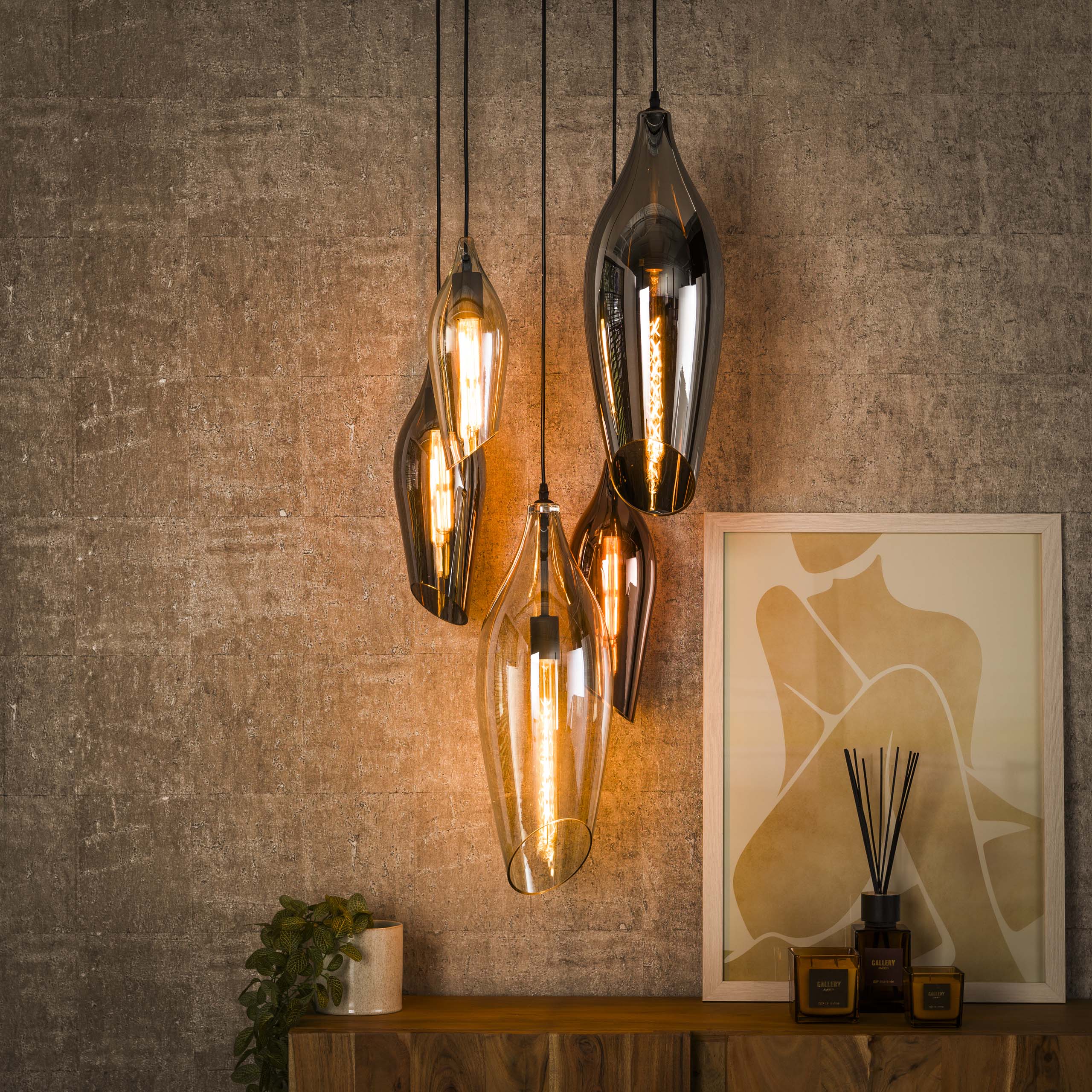 Hanglamp Cocoon getrapt 5-lichts / Zwart