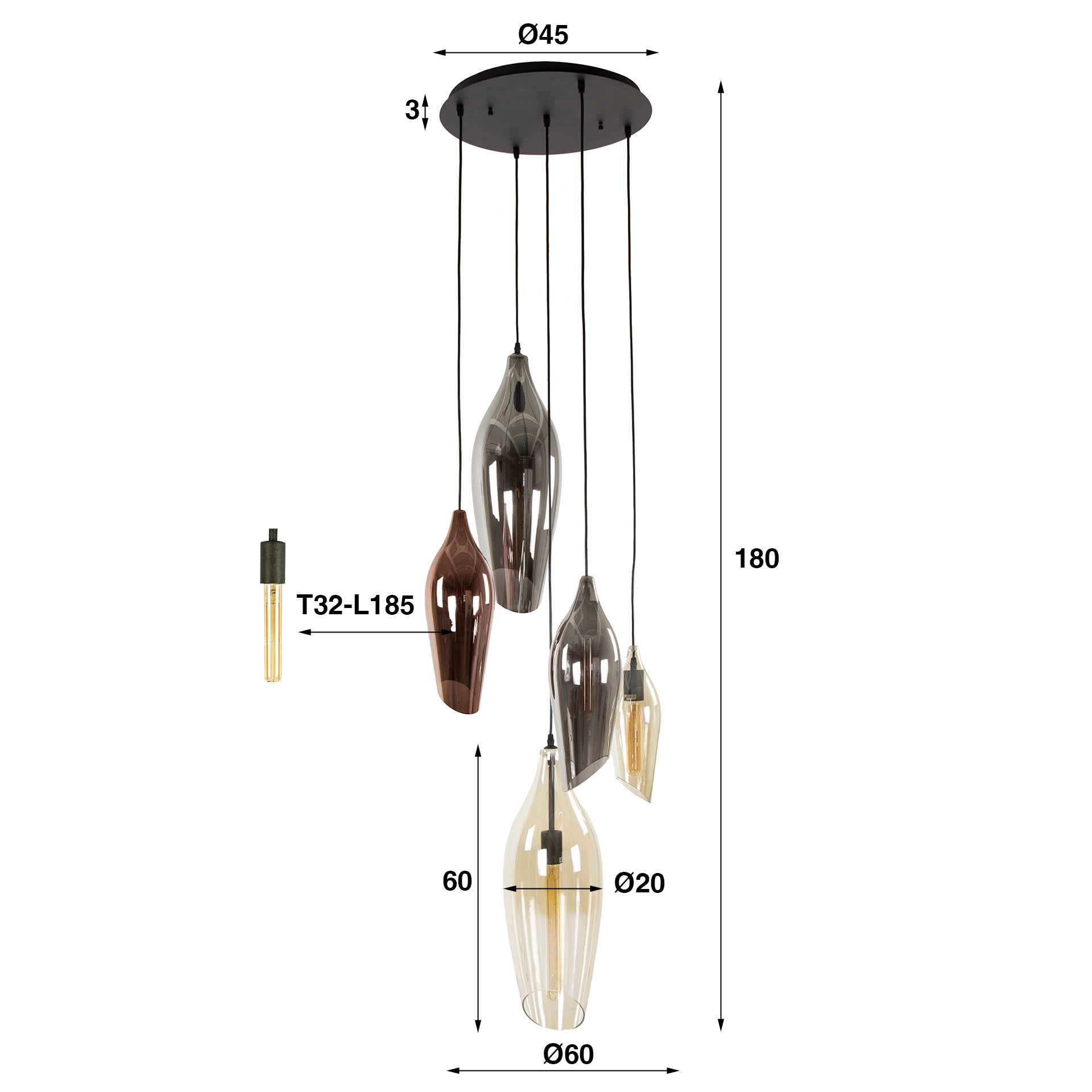 Hanglamp Cocoon Getrapt 5 Lichts Zwart