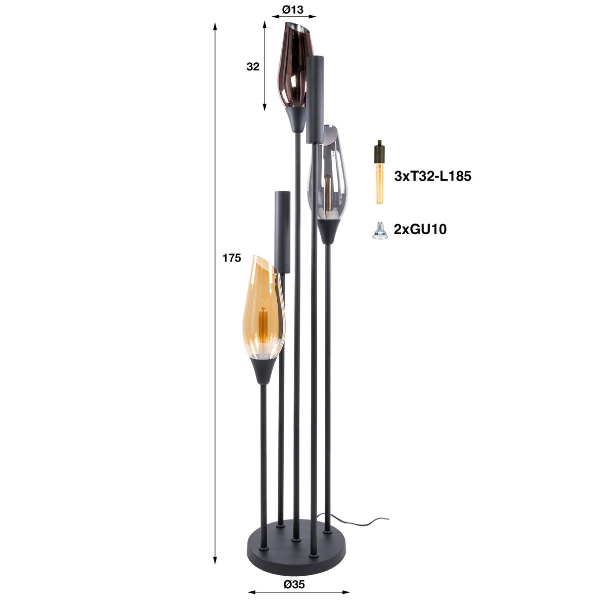 Vloerlamp Cocoon 5-lichts / Zwart