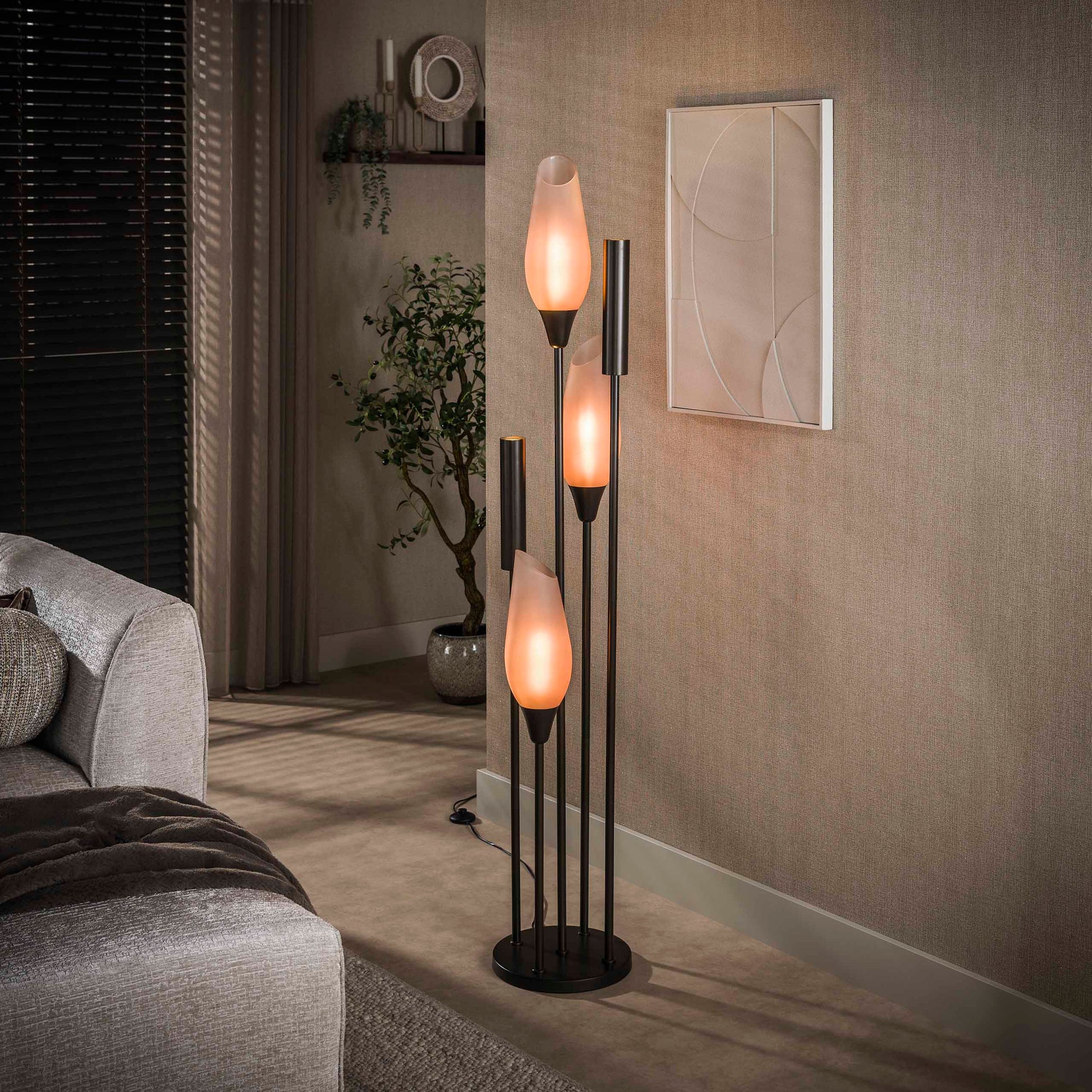 Vloerlamp Cocoon 5-lichts / Sienna bruin-frosted