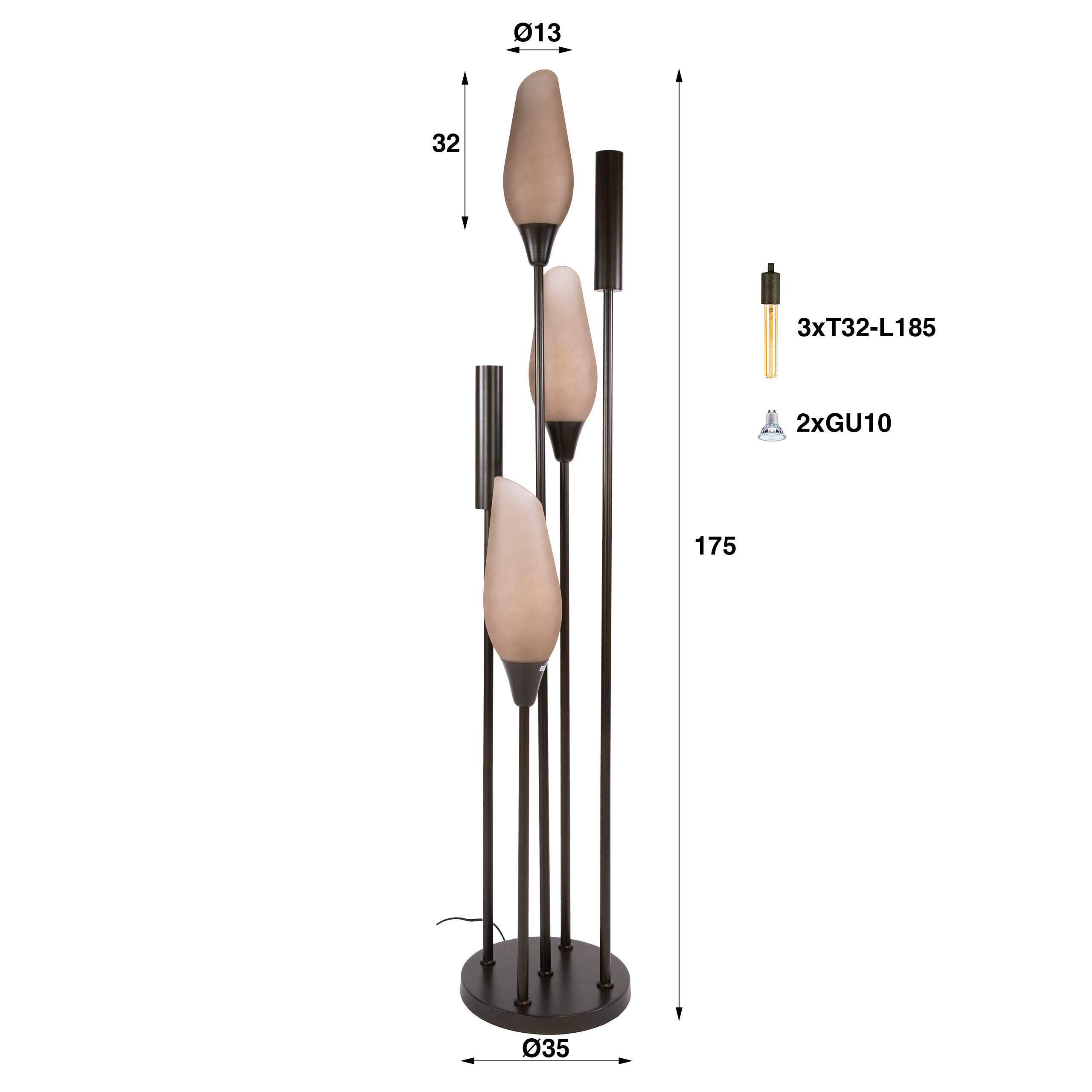 Vloerlamp Cocoon 5-lichts / Sienna bruin-frosted