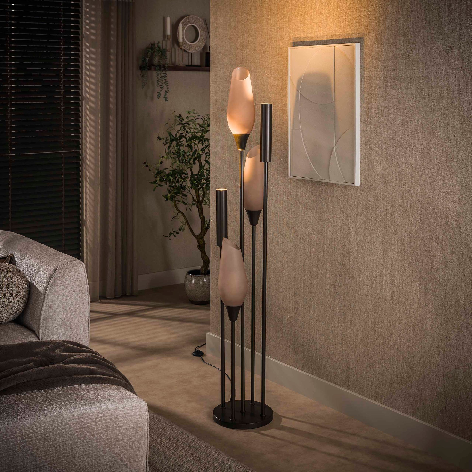 Vloerlamp Cocoon 5-lichts / Sienna bruin-frosted