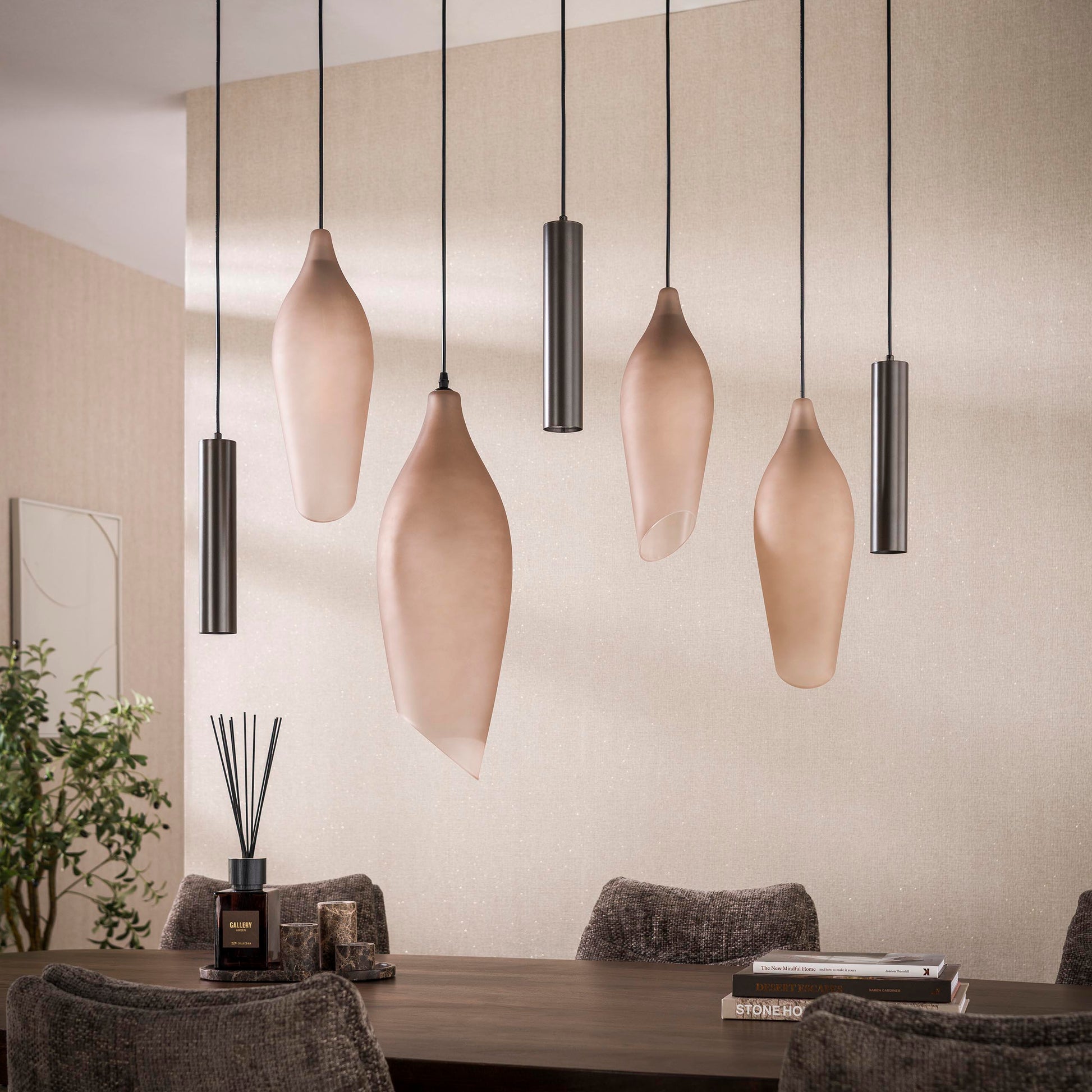 Hanglamp Cocoon pendel 4+3-lichts / Sienna bruin-frosted