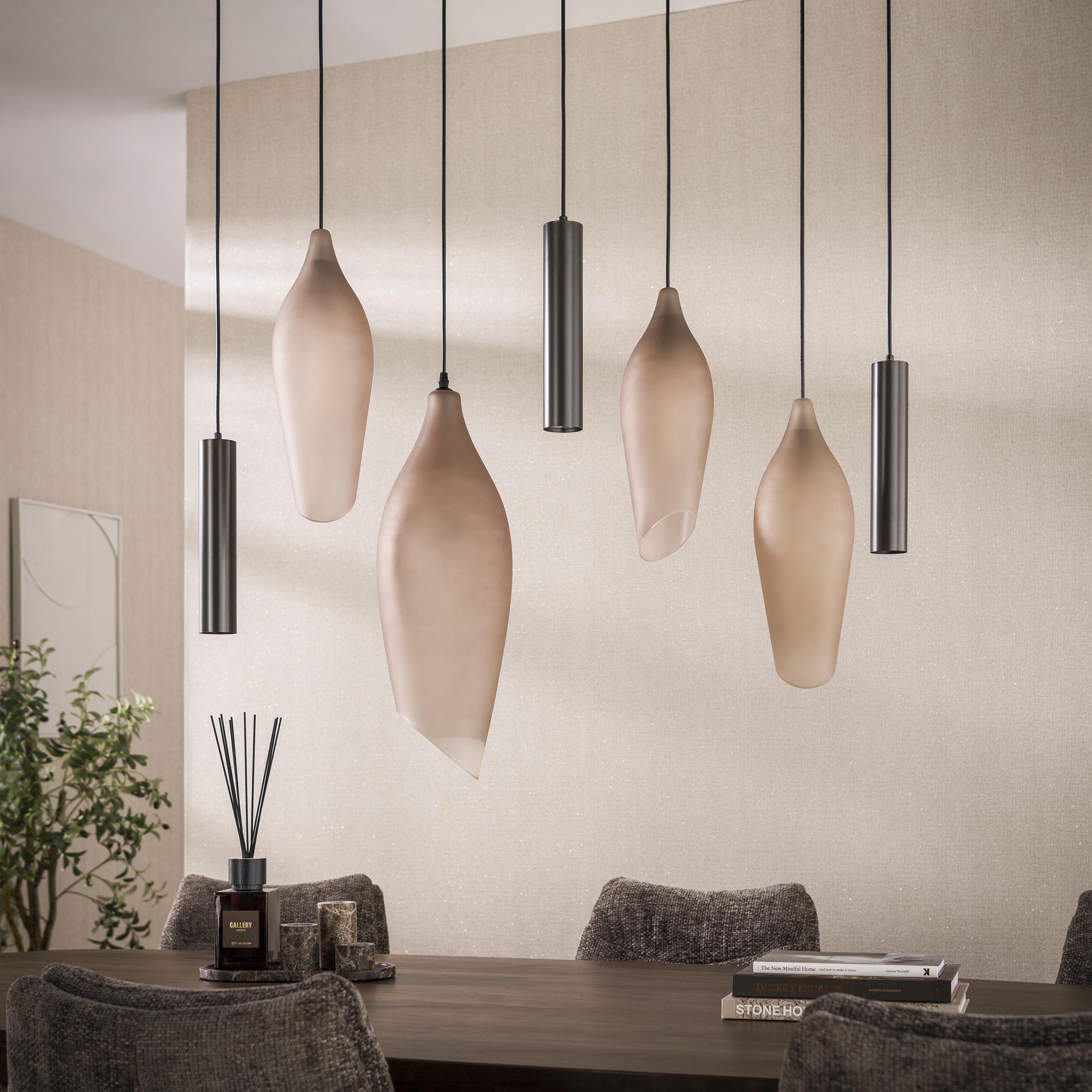 Hanglamp Cocoon pendel 4+3-lichts / Sienna bruin-frosted