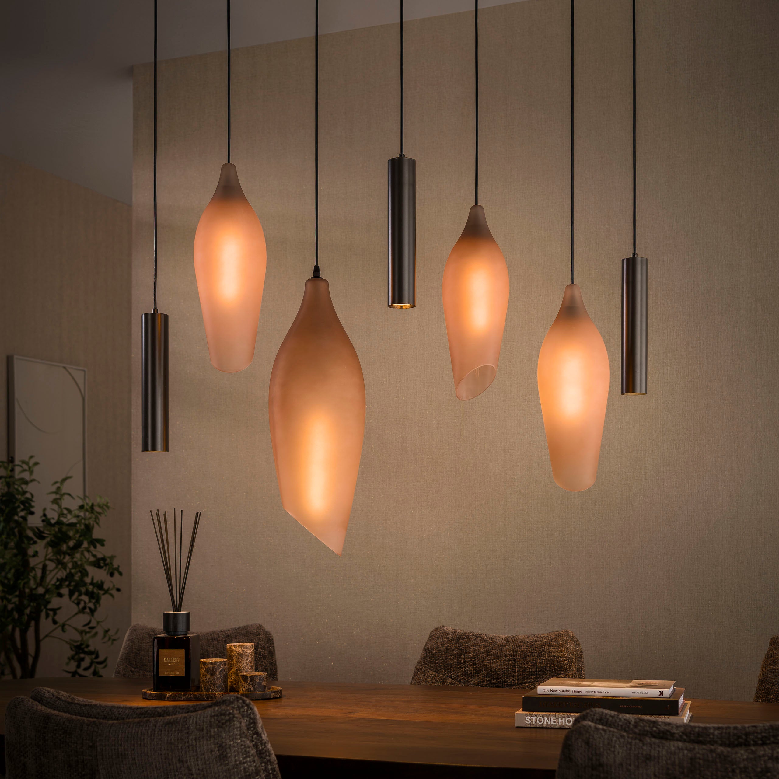 Hanglamp Cocoon pendel 4+3-lichts / Sienna bruin-frosted