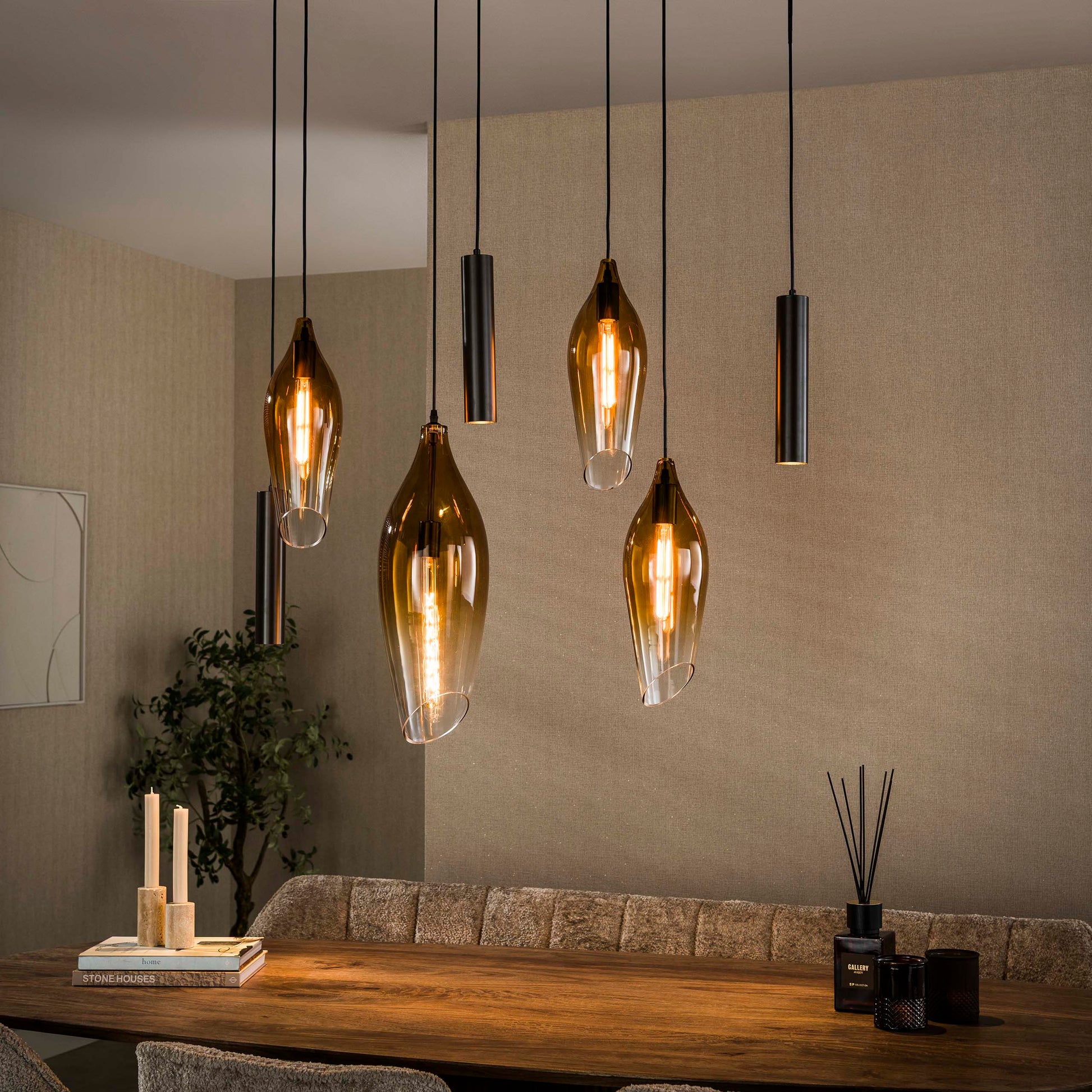 Hanglamp Cocoon pendel 4+3-lichts / Sienna bruin-shaded