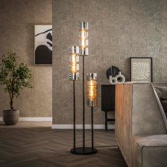 Vloerlamp Cylinder Glass Getrapt 3 Lichts Artic Zwart