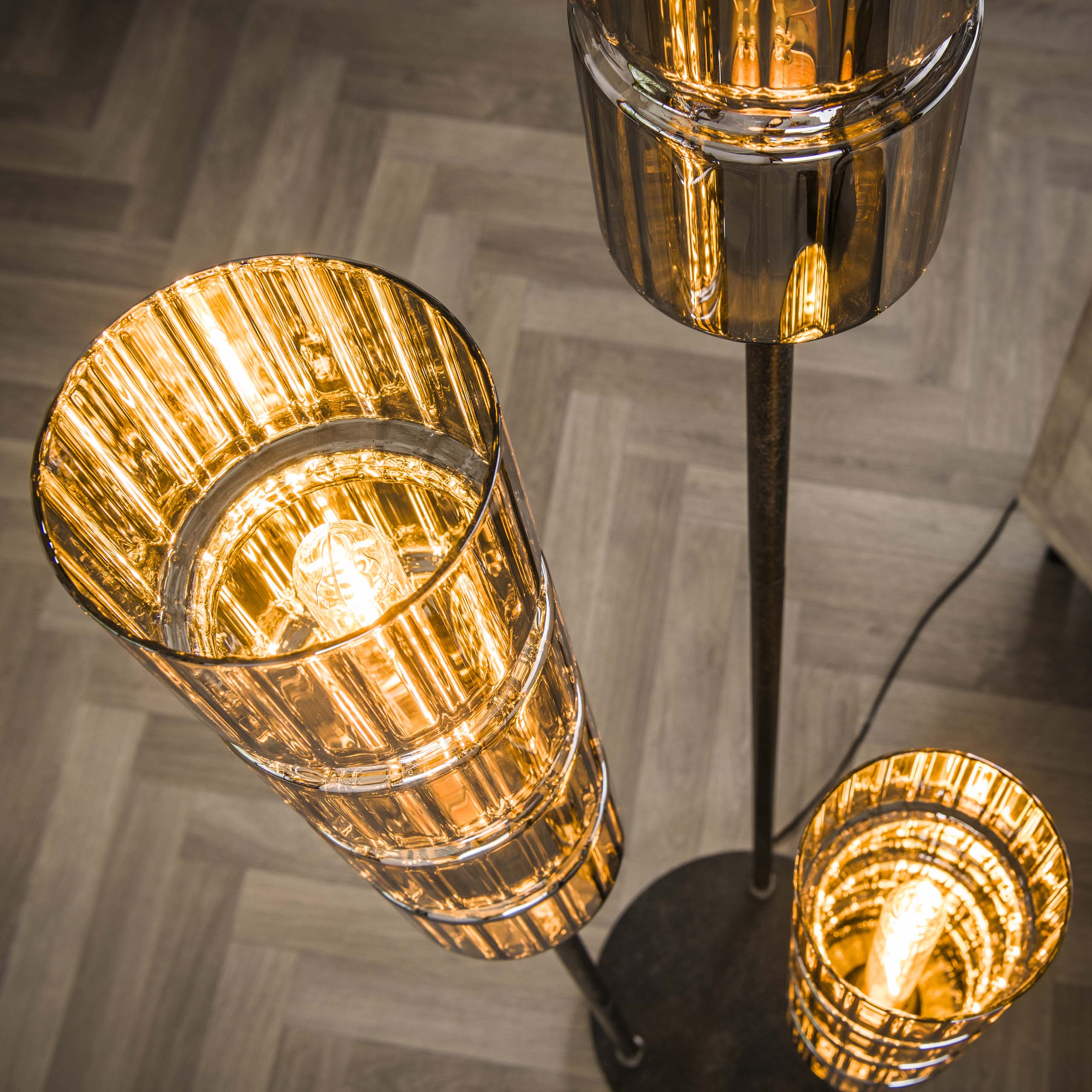 Vloerlamp Cylinder Glass Getrapt 3 Lichts Artic Zwart